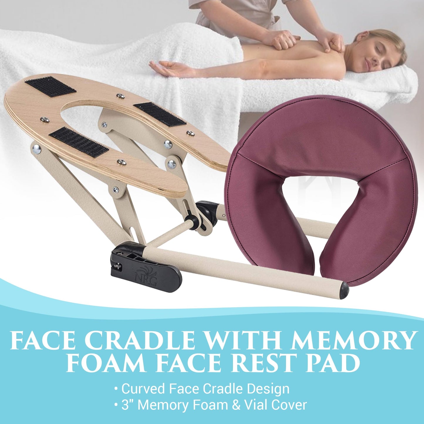 NRG Chi Portable Massage Table Package | Burgundy | Folding Lightweight Massage Bed | Professional Spa Table with Face Cradle, Double Wheel Knobs & Carrying Case