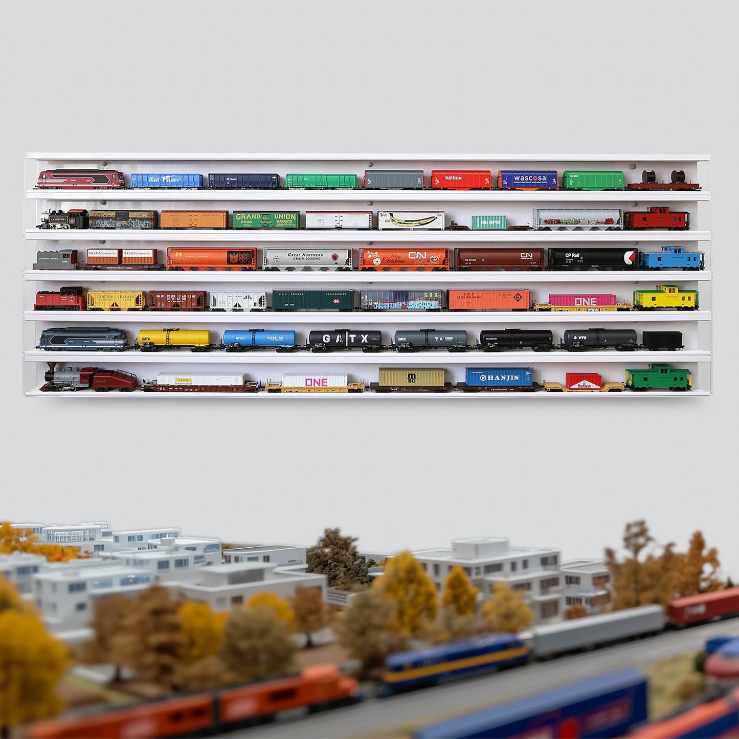 HO Scale Model Train Display Case Wall Rack with 6 Shelves Organizer Storage Cabinet Wall Mount (L3: 58.26inch)
