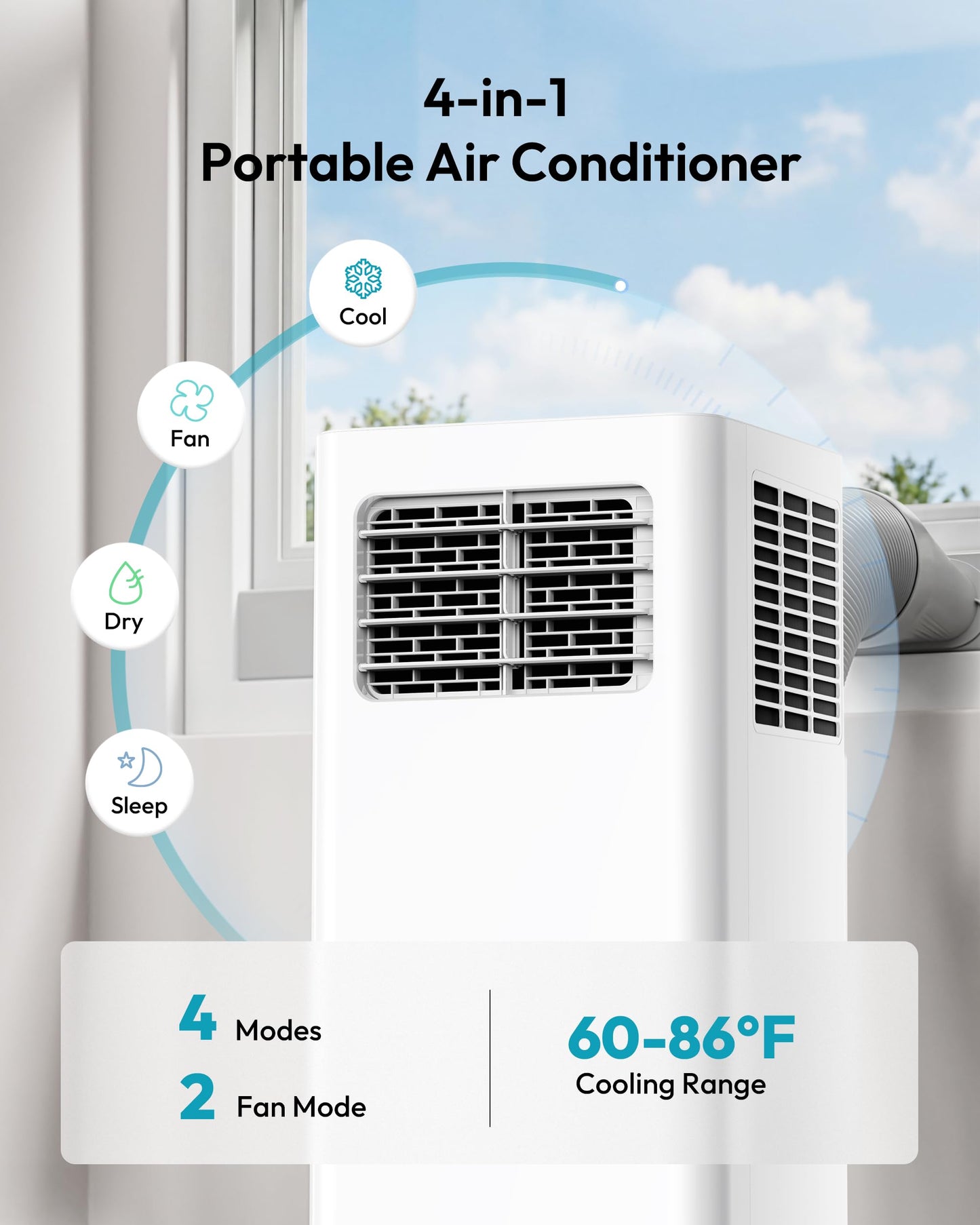EUHOMY 8000 Btu Portable Air Conditioners, 3 in 1 Portable AC with Cool, Dry, Fan Modes, Quiet Air Conditioners with 24H Timer & Sleep Modes, with Remote, for Bedroom, Apartments up to 350 Sq.Ft