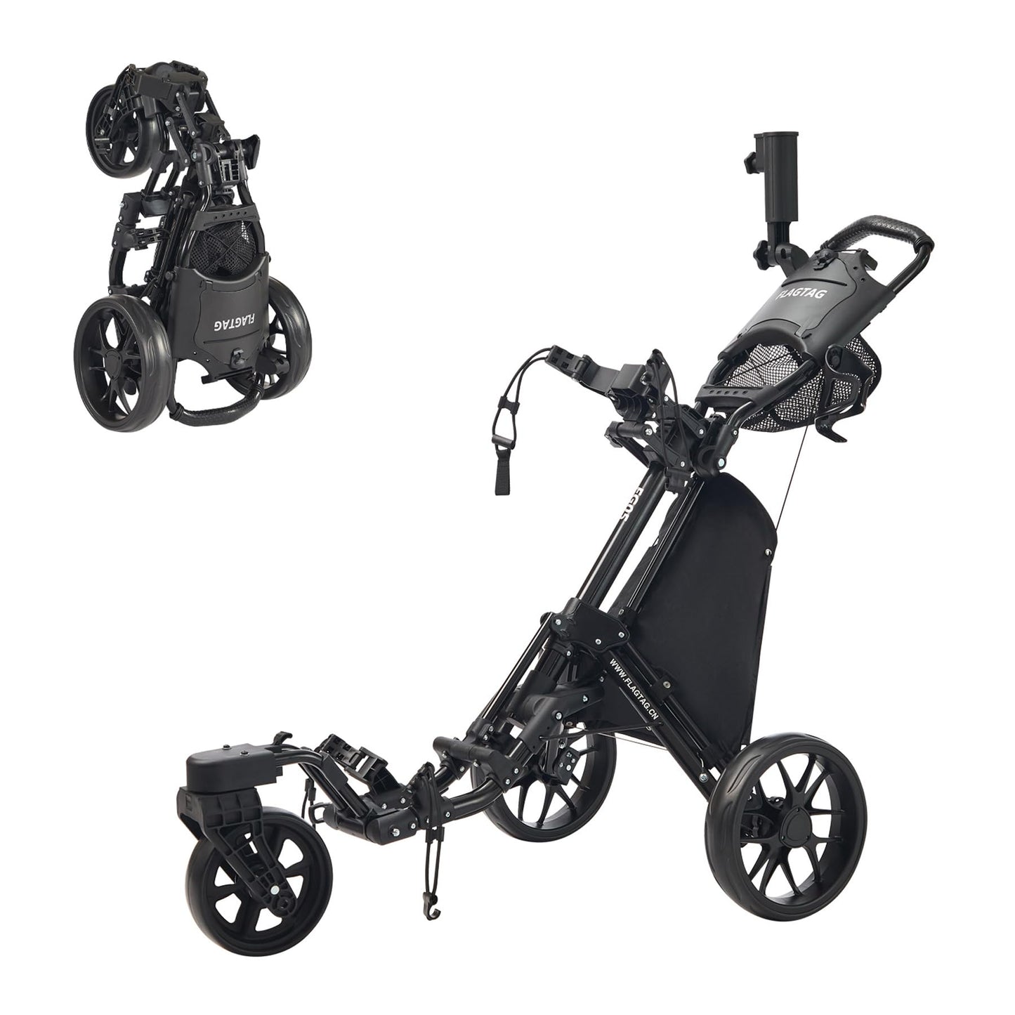 FLAGTAG Golf Push Cart 3 Wheel with 360 Swivel Front Wheel,Lightweight and Foldable Walking Golf Cart，One-Click Foldable,with Foot Brake