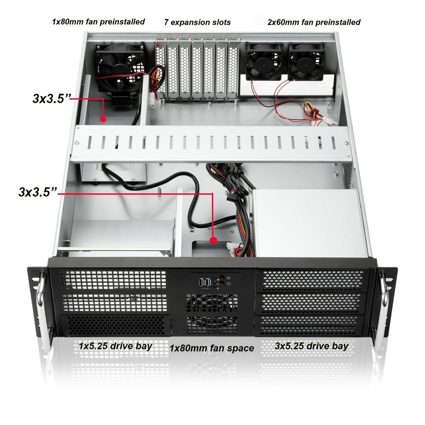 RackChoice 3u Rackmount Server Chassis EATX/ATX/MATX with 4x5.25 + 6x3.5 Support ATX PSU with Either top or Side Cooling / 21.65“ deptth