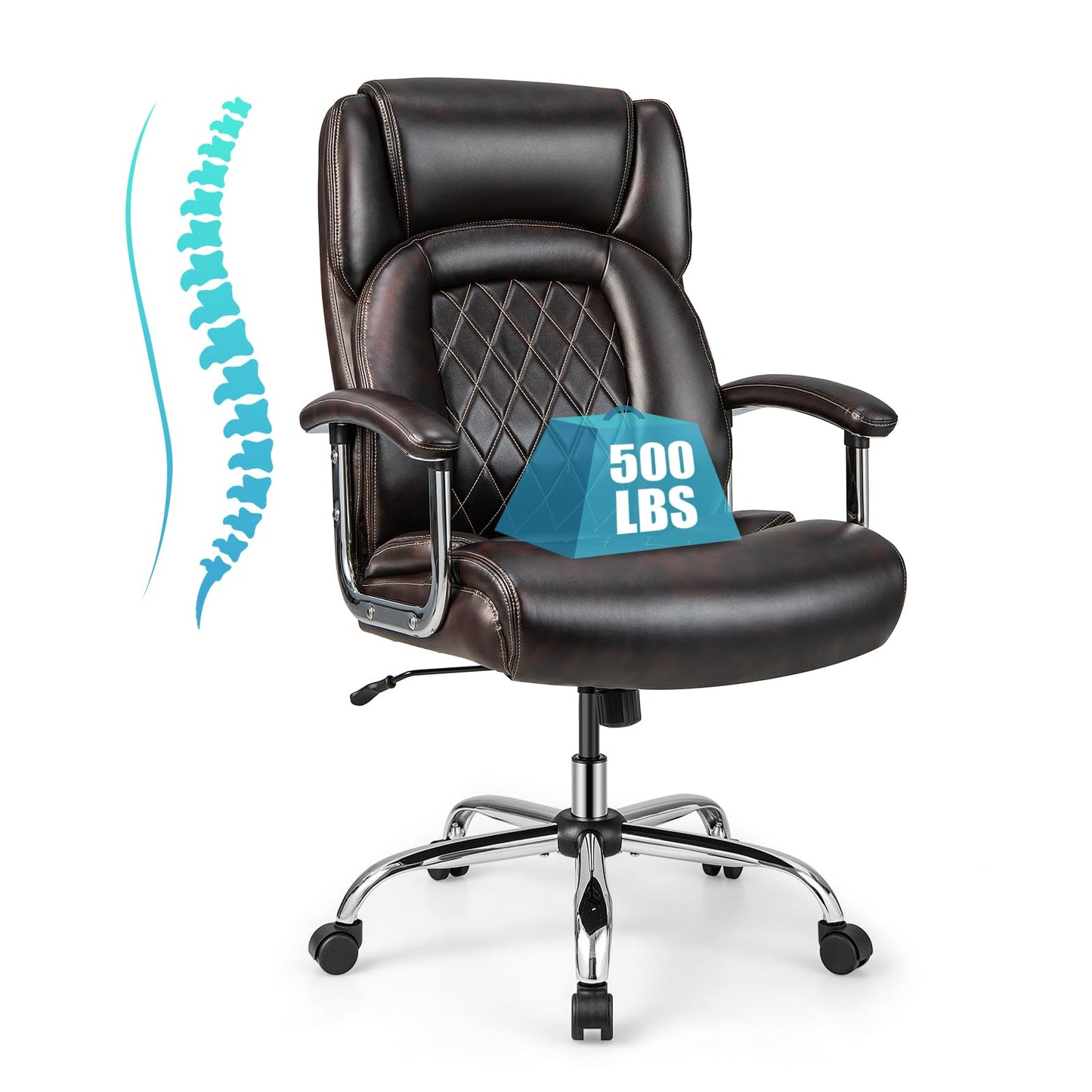 Giantex Big and Tall Office Chair 500 LBS, High Back Executive Office Chair for Heavy People, Adjustable Swivel Desk Chair, PU Leather Computer Chair with Extra Wide Seat for Home Office, Brown