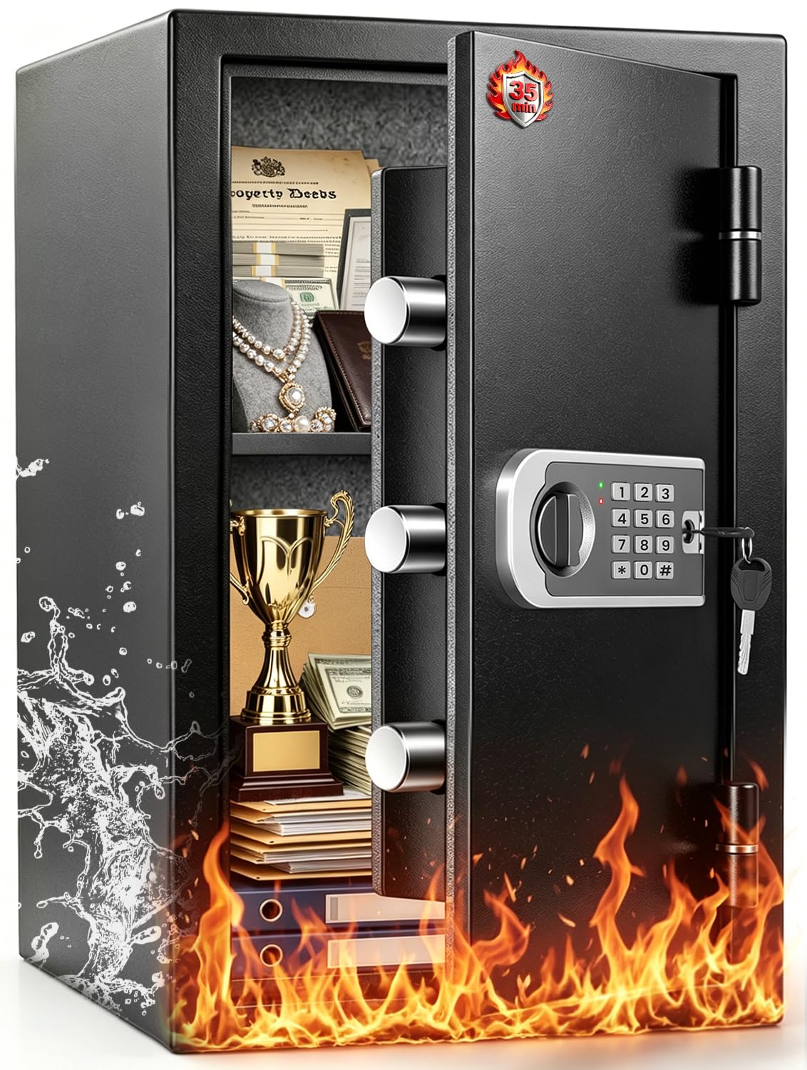 𝐔𝐩𝐠𝐫𝐚𝐝𝐞𝐝 𝟐𝟎𝟐𝟔 Fireproof Safe Box| 𝟏𝟕𝟎𝟎°𝐅 𝟑𝟓-𝐌𝐢𝐧 Protection| 2.8 Cuft Fire Proof Digital Home Safes with Smart Alarm System, Bolt-Down Design| for Documents Jewelry Electronics