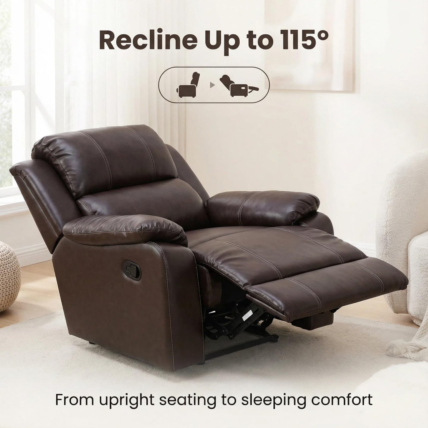 Trygoal Manual Recliner Sofa Set, Breathable Leather 4-Piece Reclining Couch Set, Living Room Furniture Set with Manual Recliners, Loveseat with Console, Cup Holders & Storage for Home Theater, Brown