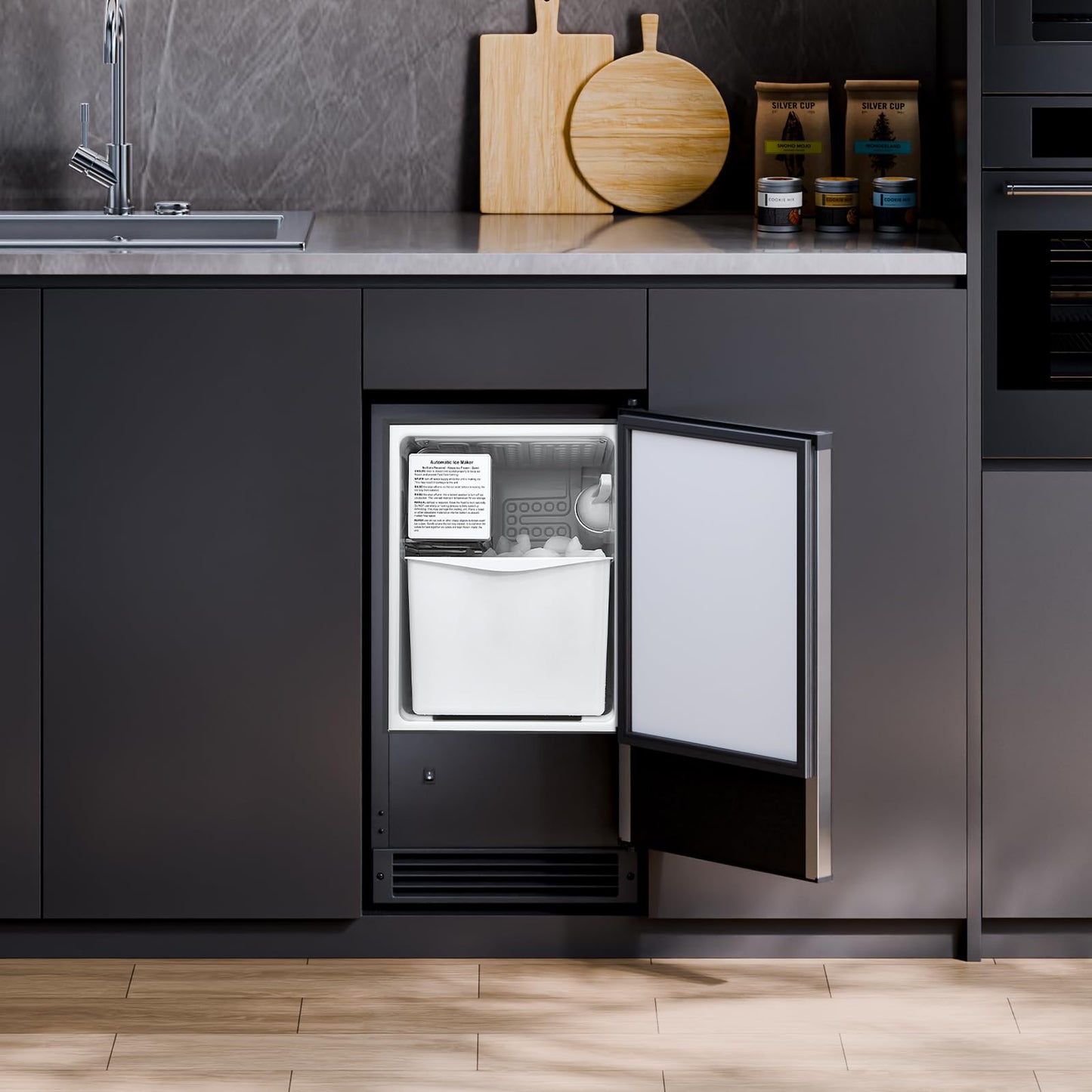 VEVOR Under Counter Ice Maker Machine, Crescent Ice, 25 Lbs/Day Stainless Steel Built in Ice Maker with Reversible Door, 22Lbs Storage Ice Maker Machine for Commercial Home Kitchen, No Drain Required