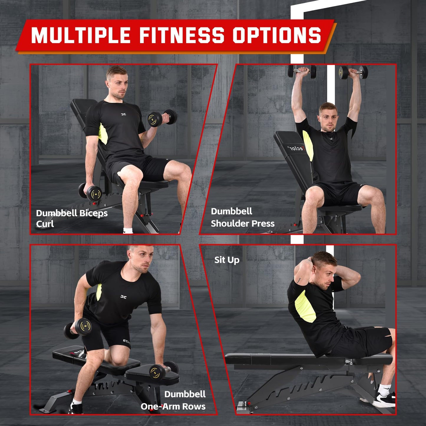 Teclor Commercial Adjustable Weight Bench with 1400LB Capacity for Home Gym, Flat/Incline/Decline Bench - Bench Press 2.2" Thick Pad,Black