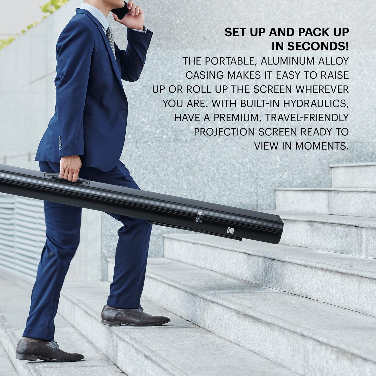 Kodak Portable Projector Screen | 100” Indoor & Outdoor 16:9 Video Projection Surface & Stand with Carry Handle | 1080p, 4K/8K UHD, 3D & HDR Ready | Fast Setup for Movies, Office Presentations & More