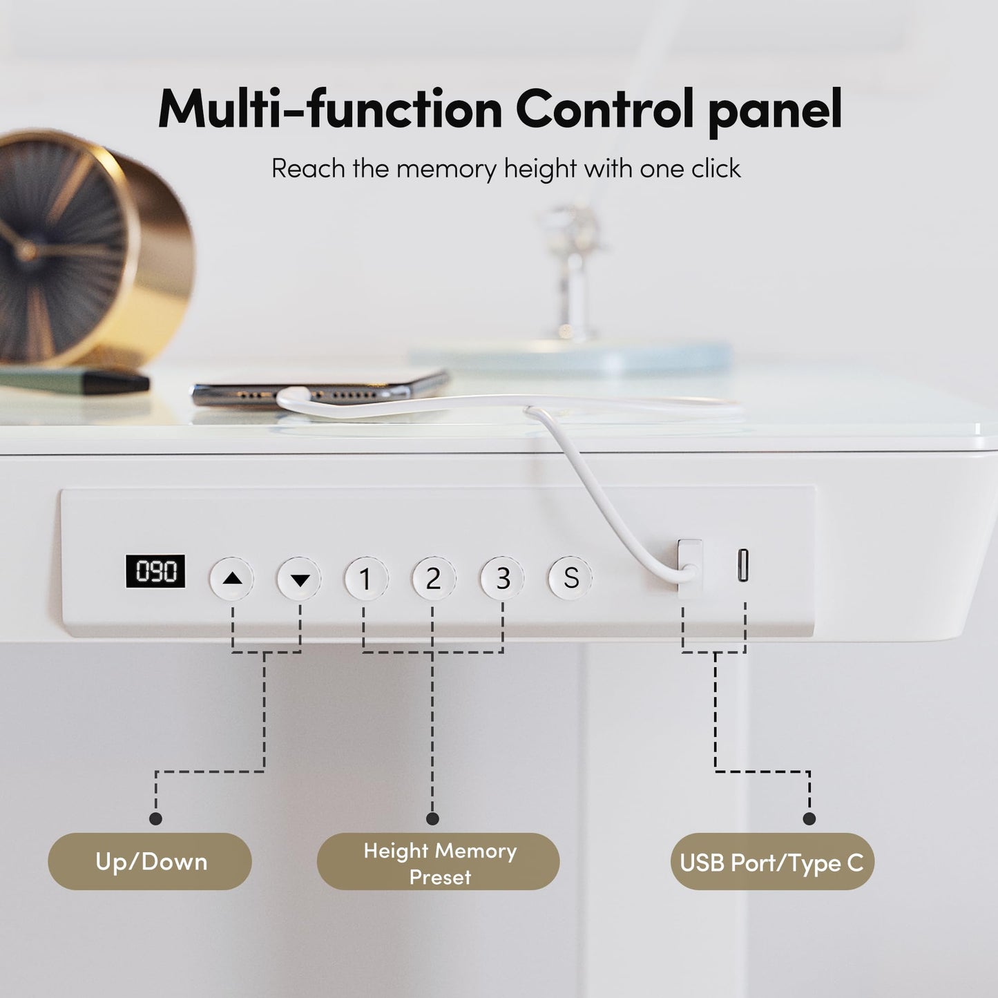 BANTI Electric Standing Desk with Drawers, 48 inch Whole-Piece Glass Desktop, Height Adjustable Stand up Sit Stand Home Office Ergonomic Workstation, White Tabletop
