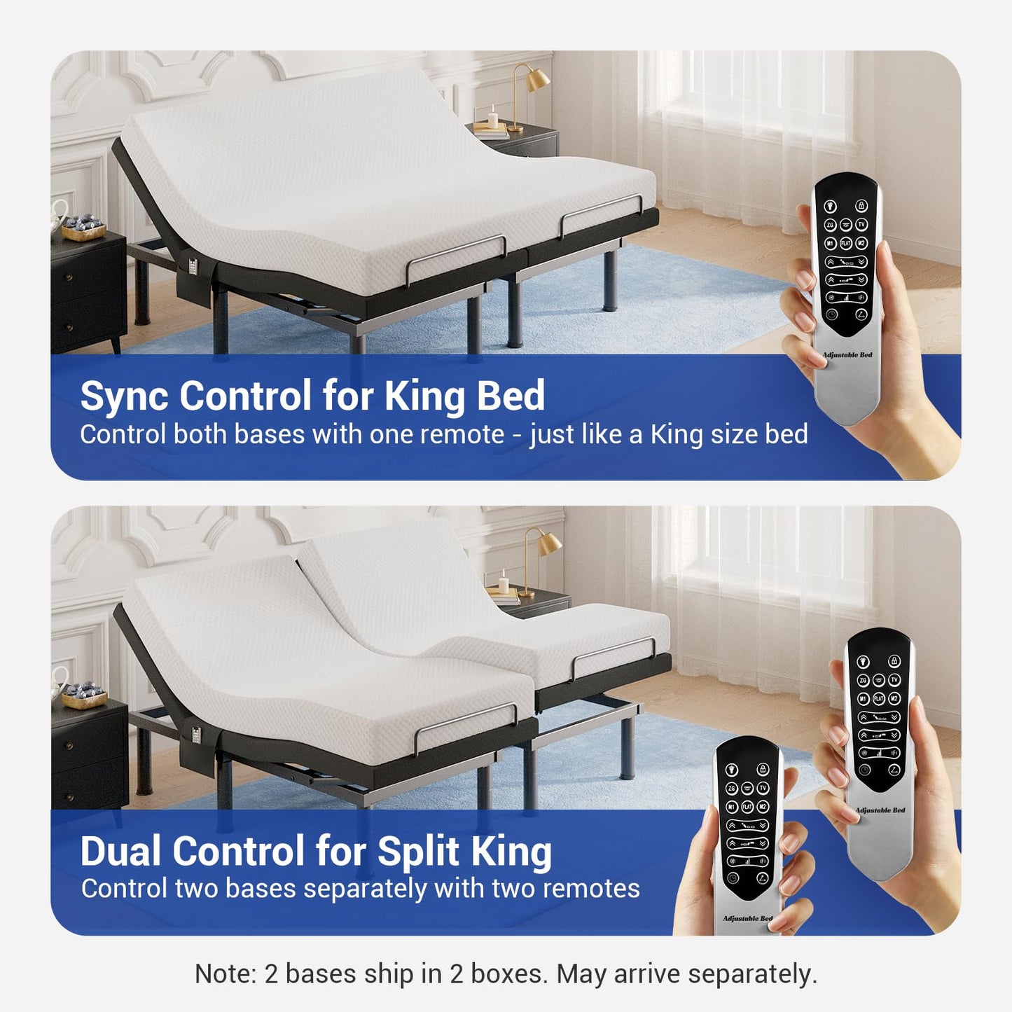 Tami Tami T600 Adjustable Bed Frame Split King Size with Remote & Massage - Syncable Electric Beds Bases, Zero Gravity, Dual Side USB, Nightlight, Quiet Motor, 5 Min Easy Assembly