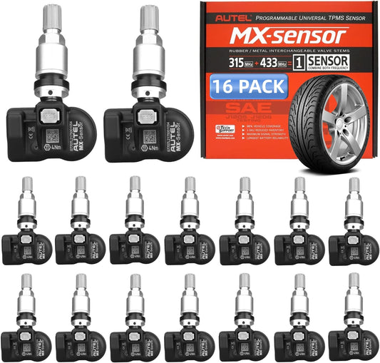Autel TPMS Sensors 2in1 MX-Sensor 315MHz + 433MHz Press-in Tire Pressure Monitor System Sensor OE-Level TPMS Sensor Programmable by Autel TPMS Tool with TS408 TS508WF TS601, (Metal Stem Set of 16)