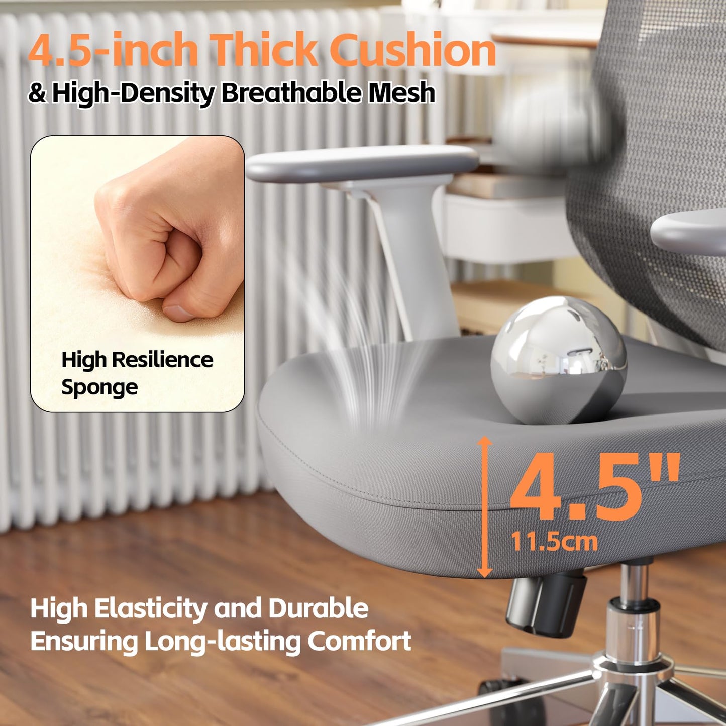 QuelSoft Ergonomic Office Chair, Home Office Desk Chairs, 3D Lumbar Support High Back Desk Chair, Comfortable Computer Chair & Gaming Chair for Office & Home - Silver