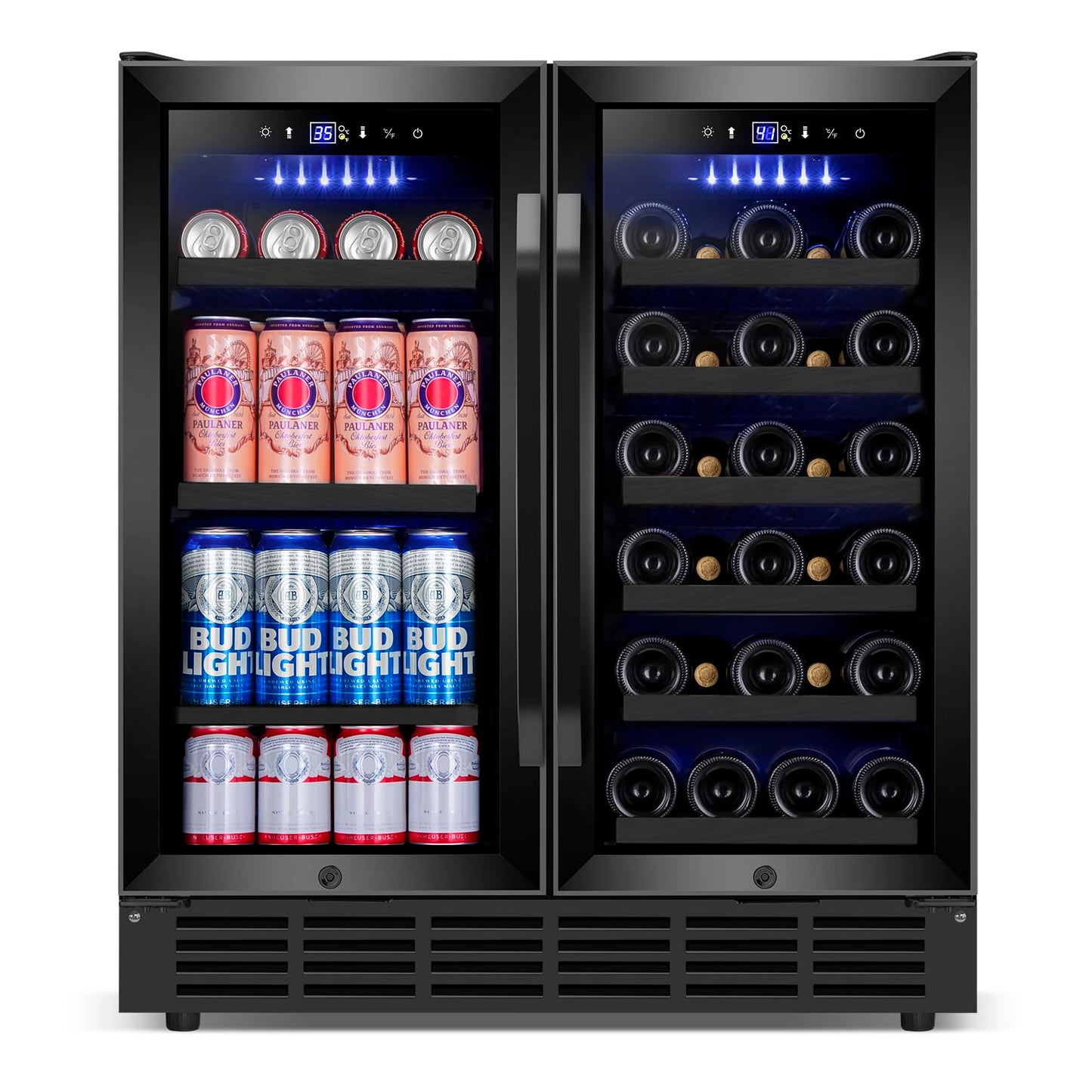Velieta 30'' Wine and Beverage Refrigerator, Upgrade Dual Zone Wine Cooler, 30 Inch Wine beverage Fridge Built in or Freestanding Under Counter Large Capacity Glass Door Advanced Cooling System,Black
