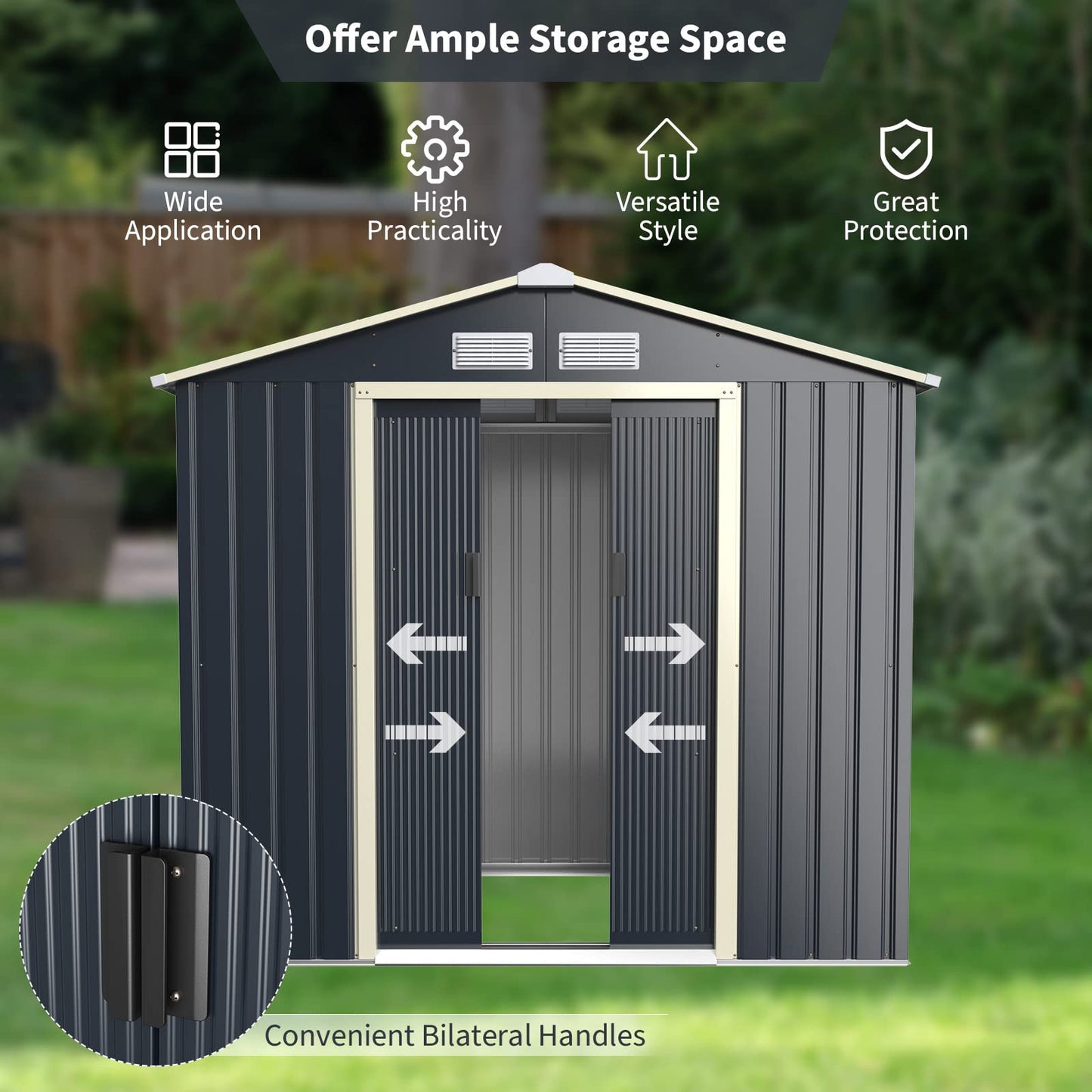 Goplus Storage Shed, Metal 7' X 6' Outdoor Building Organizer with 4 Vents & Double Sliding Door for Garden Backyard Farm (7'X6')