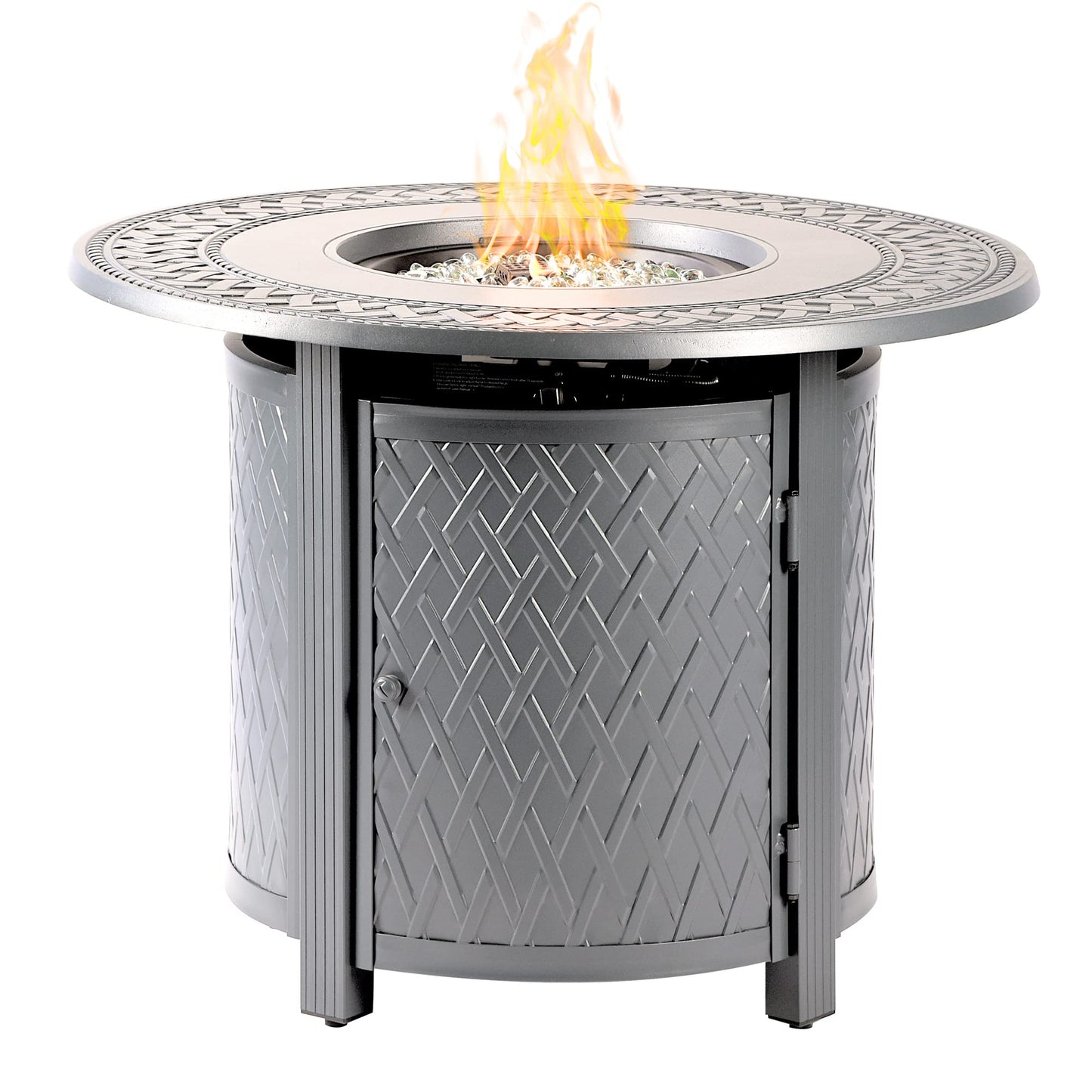 Oakland Living Round 34 in. x 34 in. Aluminum Propane Fire Pit Table with Glass Beads, Two Covers, Lid, 37,000 BTUs in Grey Finish