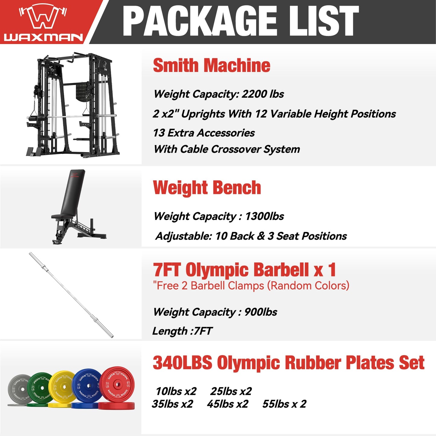 Waxman Leg Press Hack Squat Machine Combo, Leg Exercise Machine with Linear Bearing, Special for Lower Body with Weight Storage for Quads, Hamstring, Glutes and Calves with 340lBS Color Plates