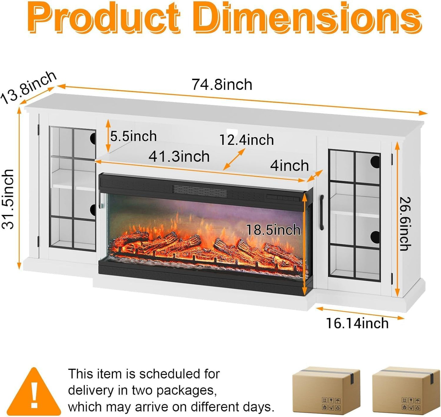 40" 3 Sided Glass Electric Fireplace & 75" TV Stand, 12 Colors LED Lights Flame, 750W/1500W, Tv Stand with Fireplace