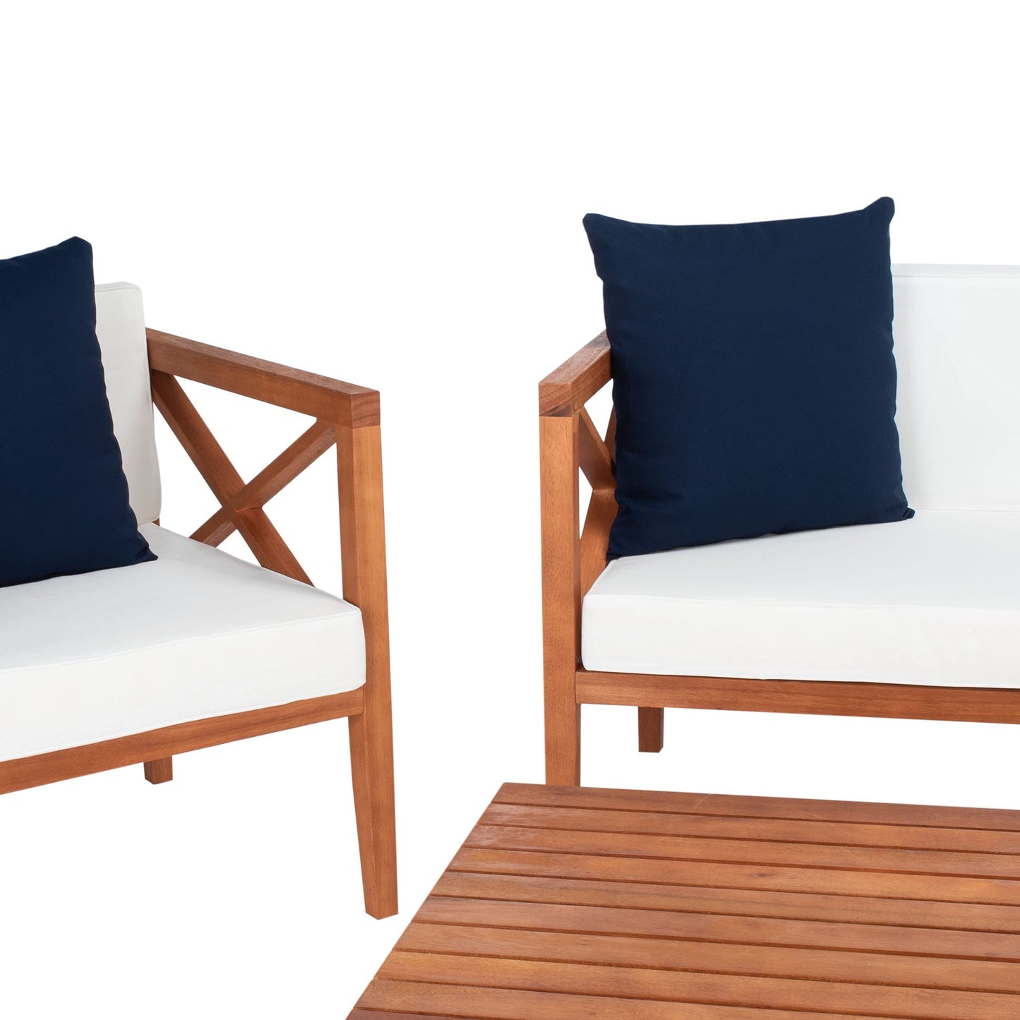 Safavieh PAT7031A Collection Nunzio Teak and White and Navy 4 Pc Accent Pillows Outdoor Set