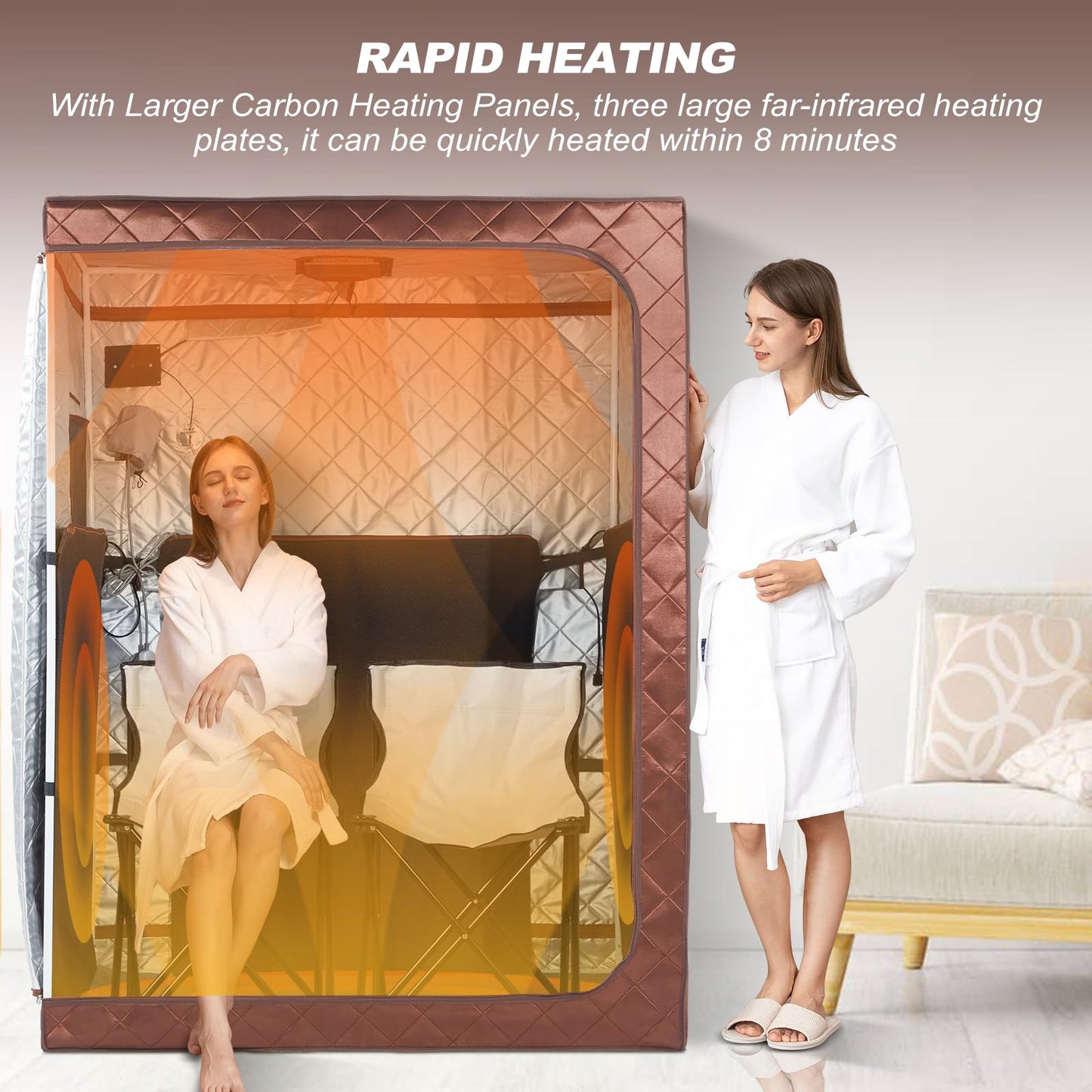 amocane 2 Person Portable Infrared Sauna, Oversize Full Body Home Sauna Spa for Relaxation & Detox, Dry Heated Saunas Tent with Remote Control, 2 Foldable Sauna Chairs(L 47.24" x W 35.43" x H 62.99")