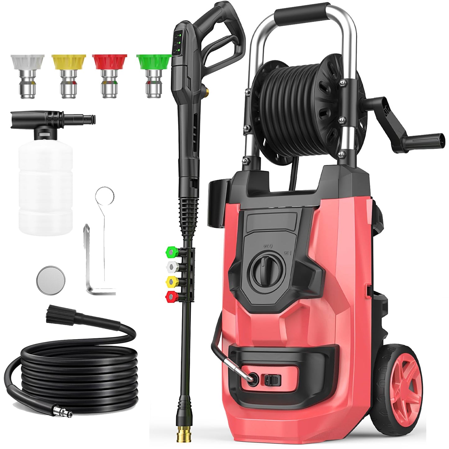 Imdot 2026 New Pressure Washer 5000 PSI with 3 Levels Adjustable Pressure Gun, Portable Pull-Handle, 4 Nozzles and Foam Cannon, Heavy Duty Power Washer for Home/Car/Fence/Garden, Red