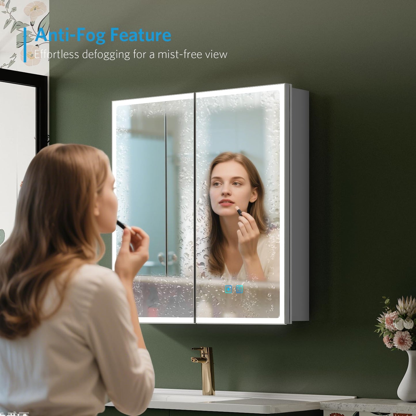 Quavikey 24"x26" LED Mirrored Medicine Cabinet, Recessed or Surface, 2-Door