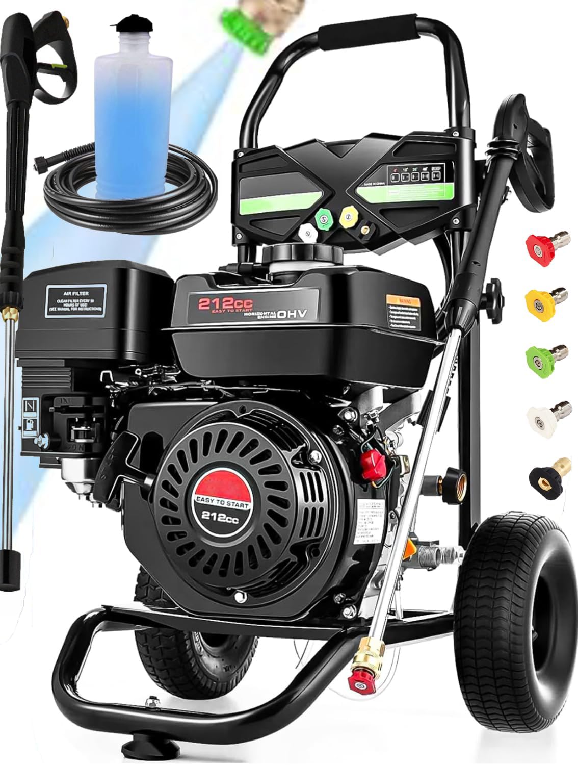 4200PSI Gas Pressure Washer 4.0GPM Gas Power Washer 212CC Gas Powered Washing Machine Commercial High Pressure Washer with 25ft Hose&5 Nozzles for Patio Garden Yard Vehicle,EPA/CARB/ETL (Black)