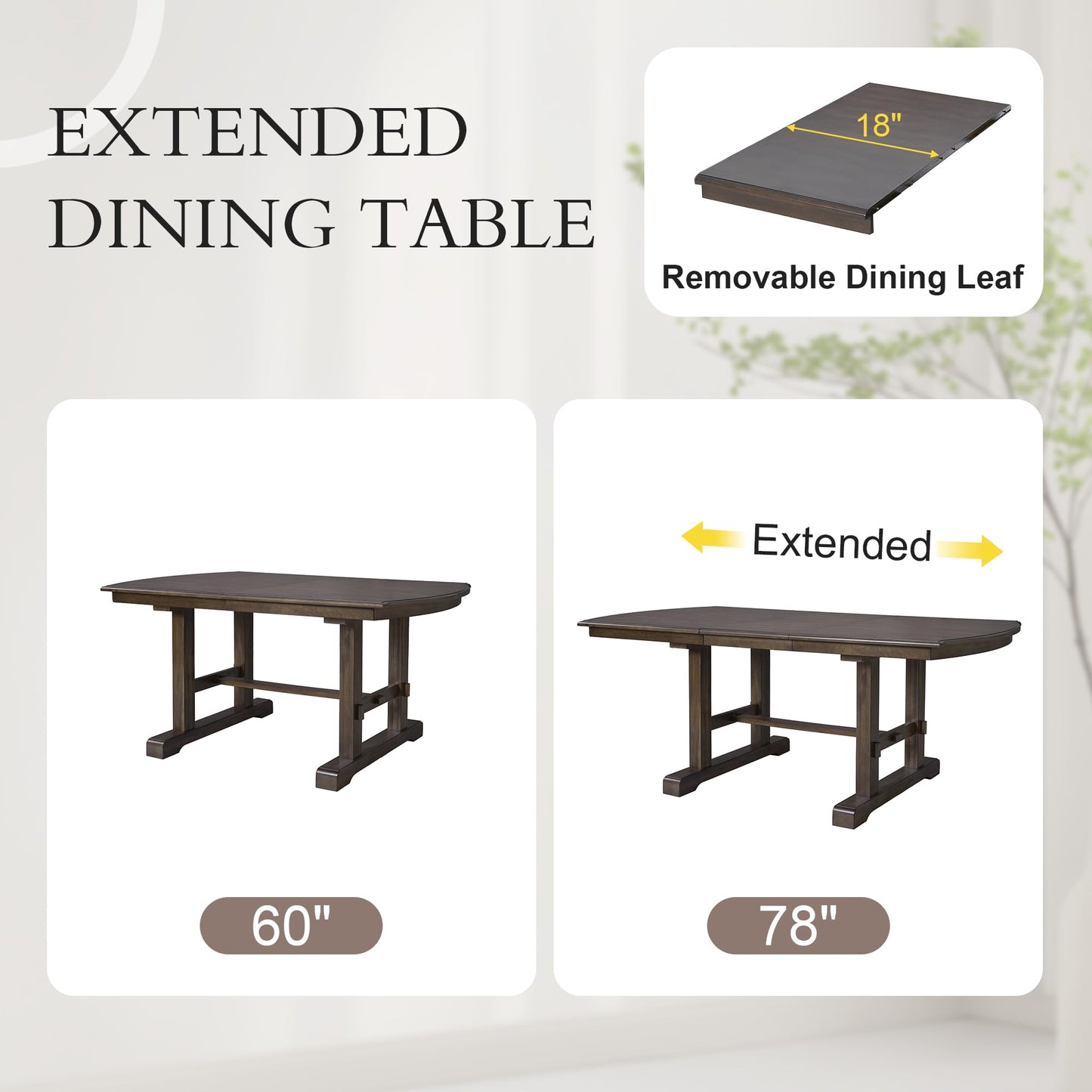 Ball & Cast 60"-78" Extendable Farmhouse Dining-Table for 6-8, Expandable Wooden Kitchen Table with 18" Removable Leaf, Large Retro H-Leg Dining Room Table for 4-8,Space Saving & Sturdy, Brown
