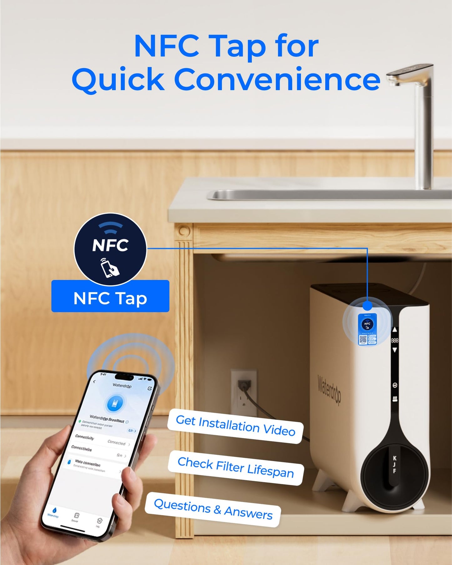 Waterdrop KJ600 Reverse Osmosis System, Instant Hot Water Dispenser, 600 GPD, Reduce PFAS, Tankless, 2:1 Pure to Drain, Under Sink, TDS Reduction, Smart Faucet, Hot and Cold Water Dispenser Faucet