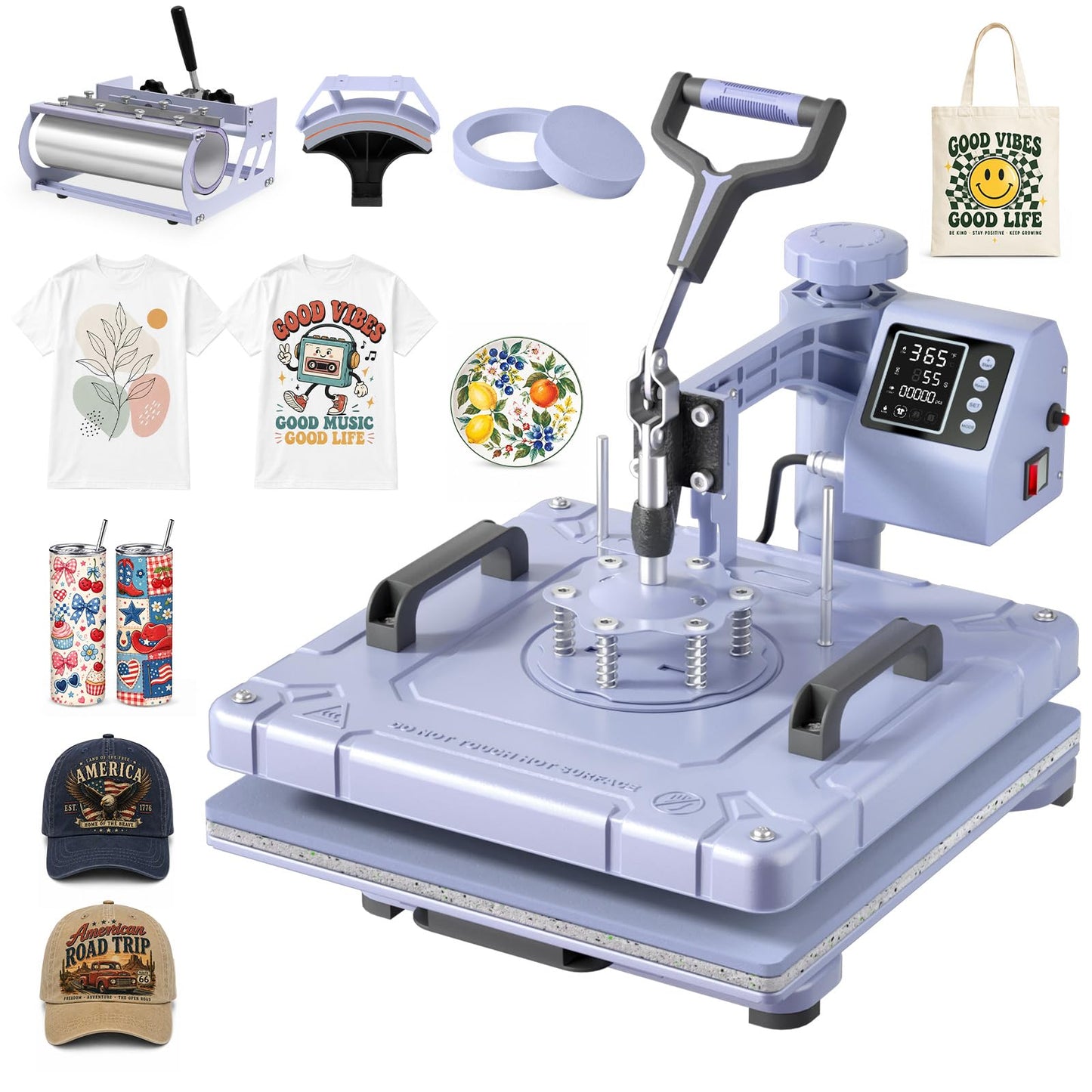 Slendor 15x15 Inch Heat Press 5 in 1 Heat Press Machine, 360-Degree Swing Away Digital T Shirt Pressing Machine Multifunction Heat Transfer Sublimation Combo for T Shirts Mugs Hat Plate Cap