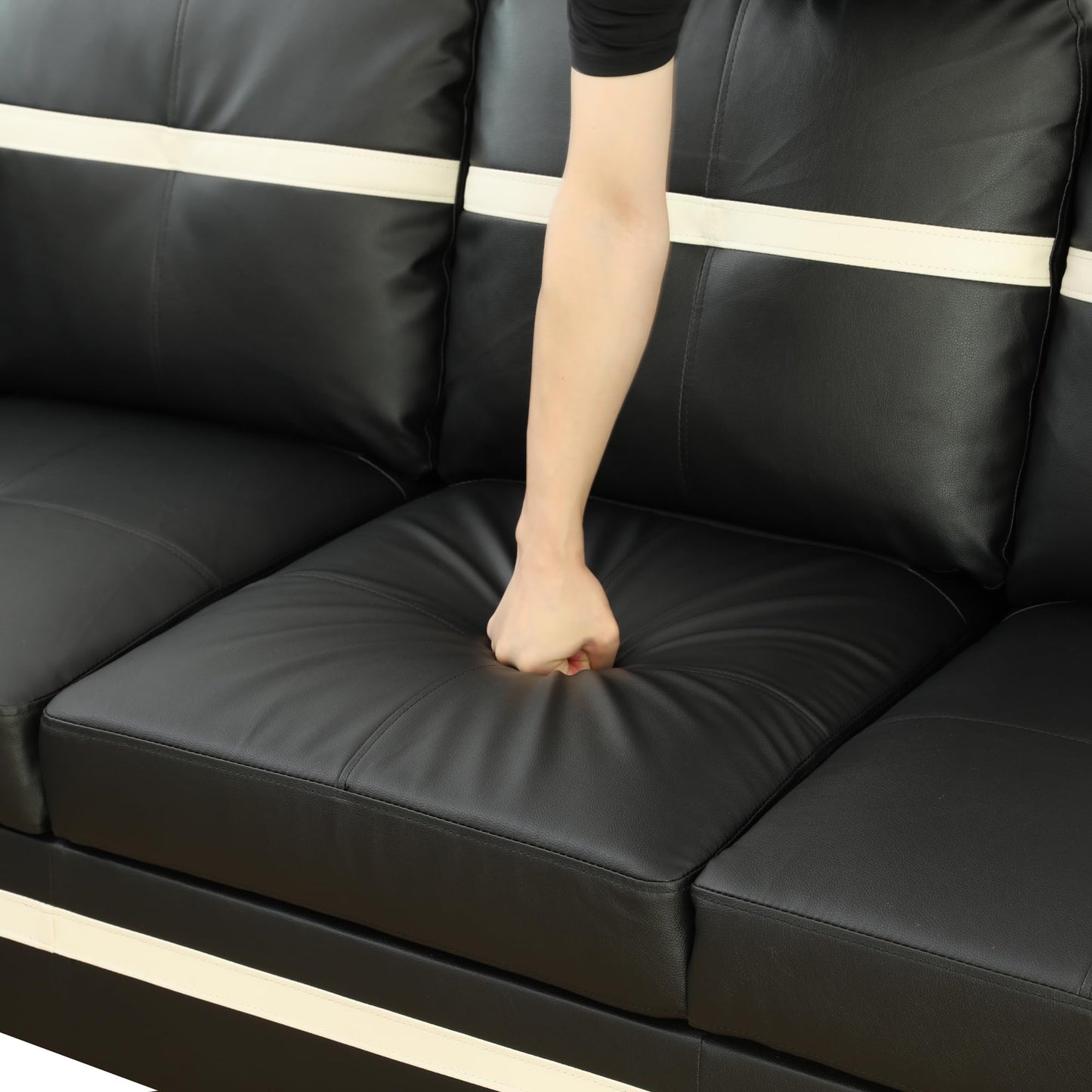 NicBex Leather 103.5" L Shaped Couch Sectional Couches for Living Room, 2-Piece Modular Sofa with Movable Chaise & Deep Seat for Apartment, Bedroom, Office, Black and White