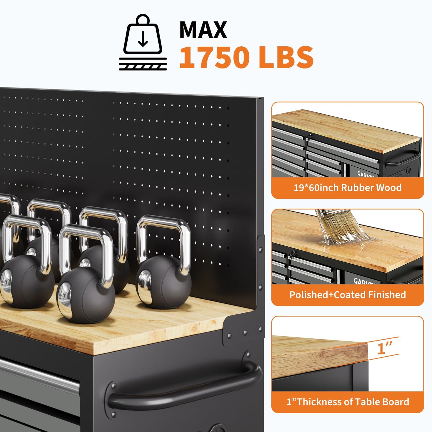 60 Inch Rolling Tool Chest Workbench, 10 Drawer Tool Box with Pegboard & Lock, Mobile Garage Tool Cabinet with Charging Station, Heavy Duty Workbench for Workshop, Gray