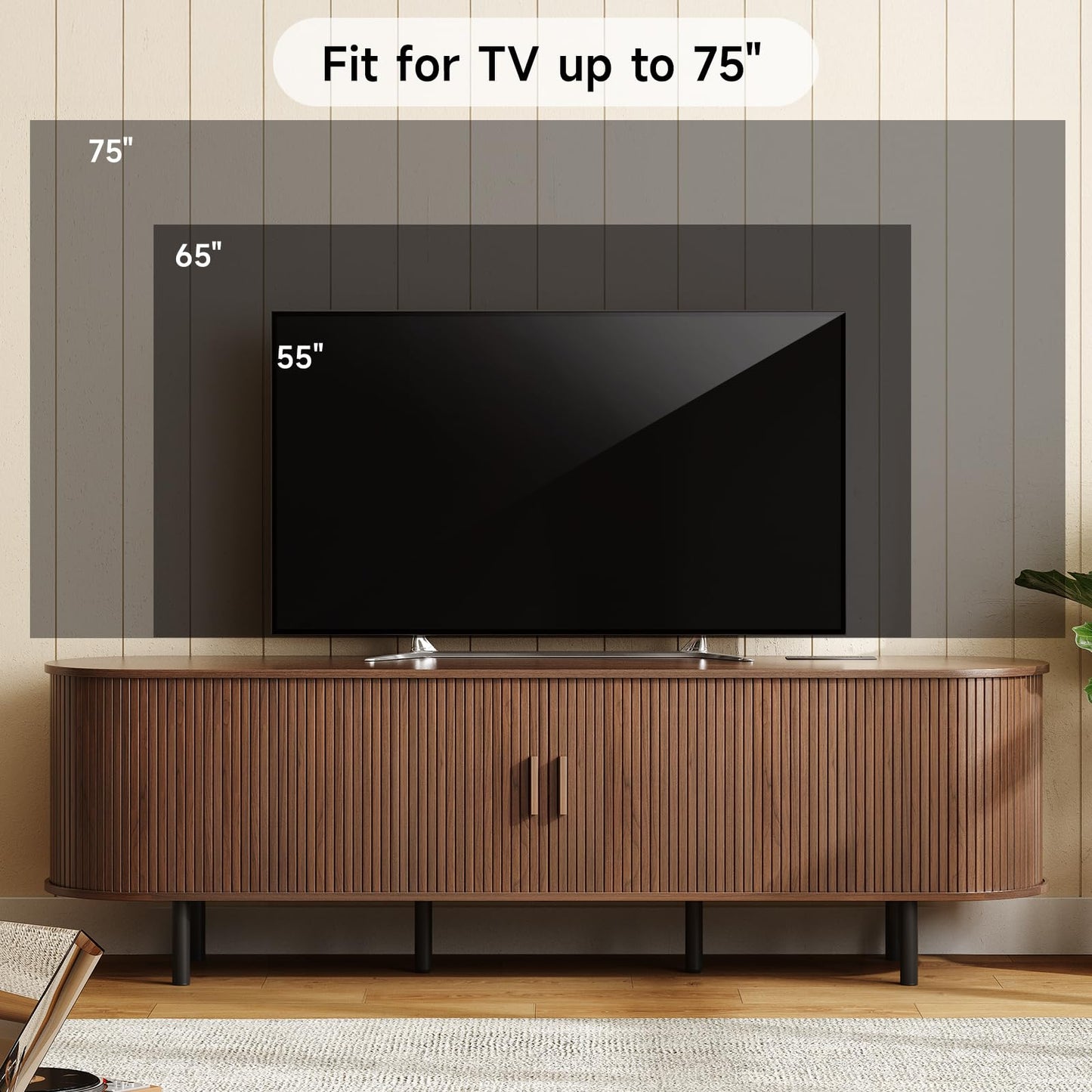 ONBRILL 70.8" TV Stand with Power Outlet for TVs up to 75 Inch, Entertainment Center with Storage and Adjustable Shelves, Modern Media Console with Sliding Doors for Living Room, Walnut