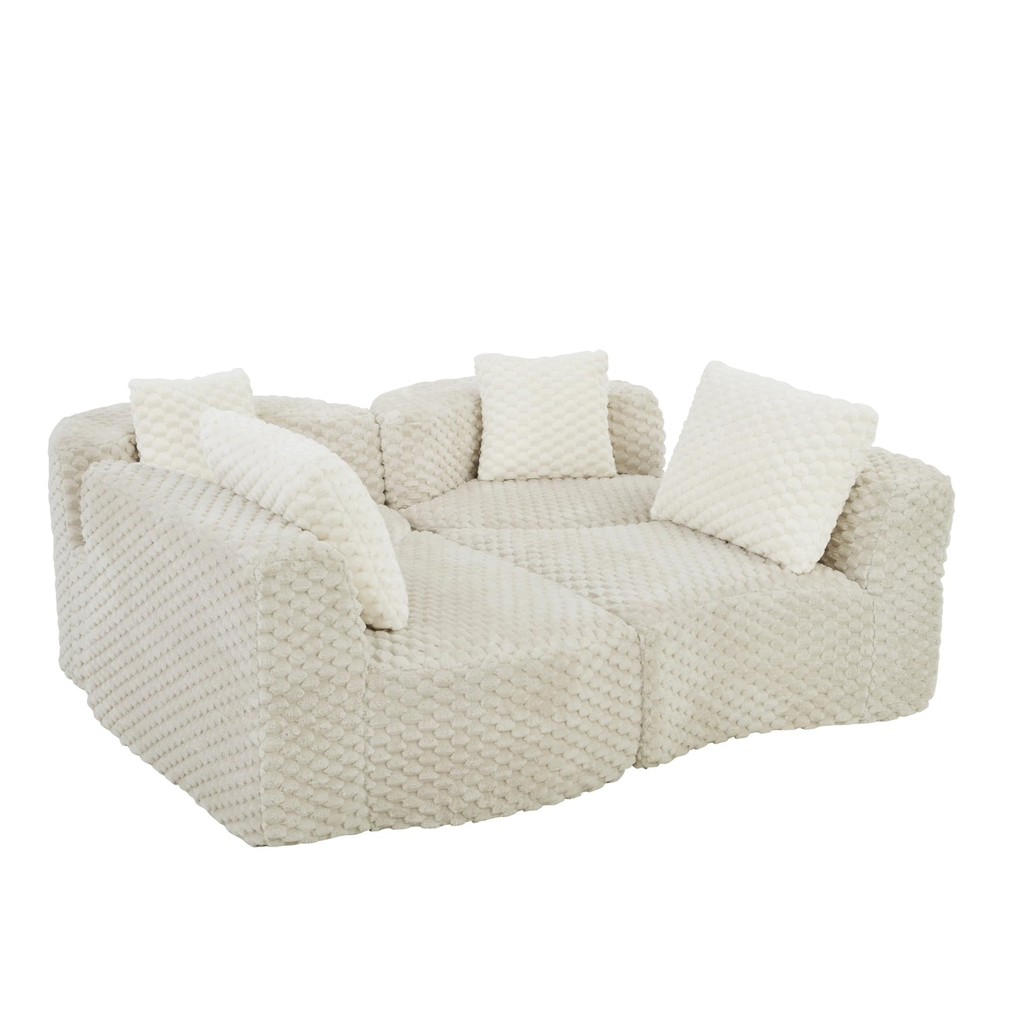 Merax 138" Curved Modular Sectional Sofa Set, Compressed 4 Seat Bubble-Velvet Boneless Sectional Couch Sofa with Deep Seat & Pillow, Comfy Cloud Soft Couches for Living Room, Easy Assembly, Grey