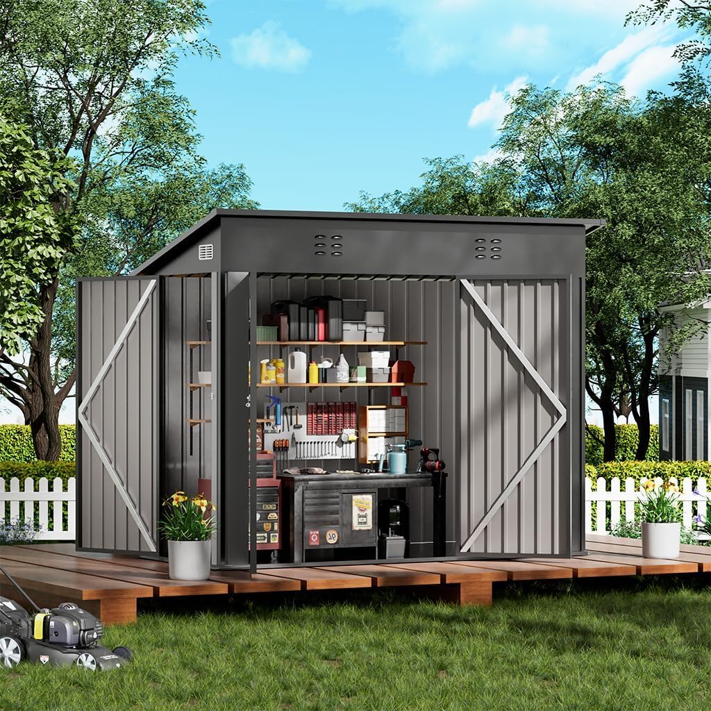 COMHOMA 8'x4' Shed Outdoor Storage,Metal Garden Tool Utility