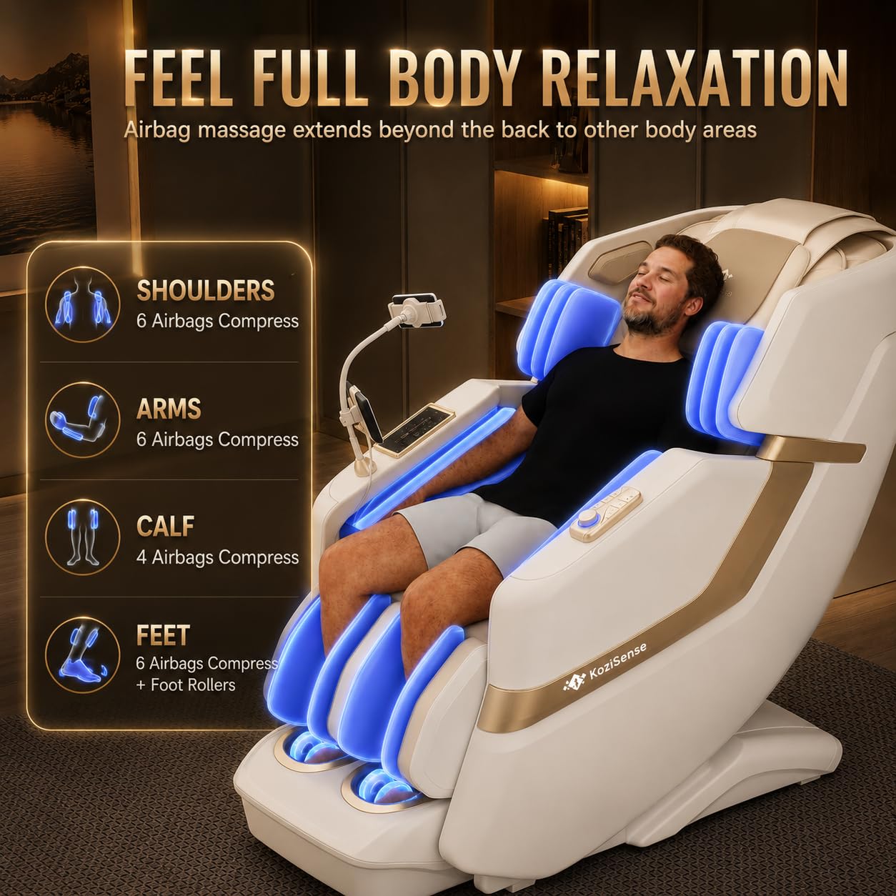 KoziSense KZ-313 2026 Heated Jade Roller Massage Chair Full Body, Deep Zero Gravity SL-Track with Heat, 12 Auto Modes, 6 Custom Programs, Backlit Touch Screen, Voice Control, Wireless Charger