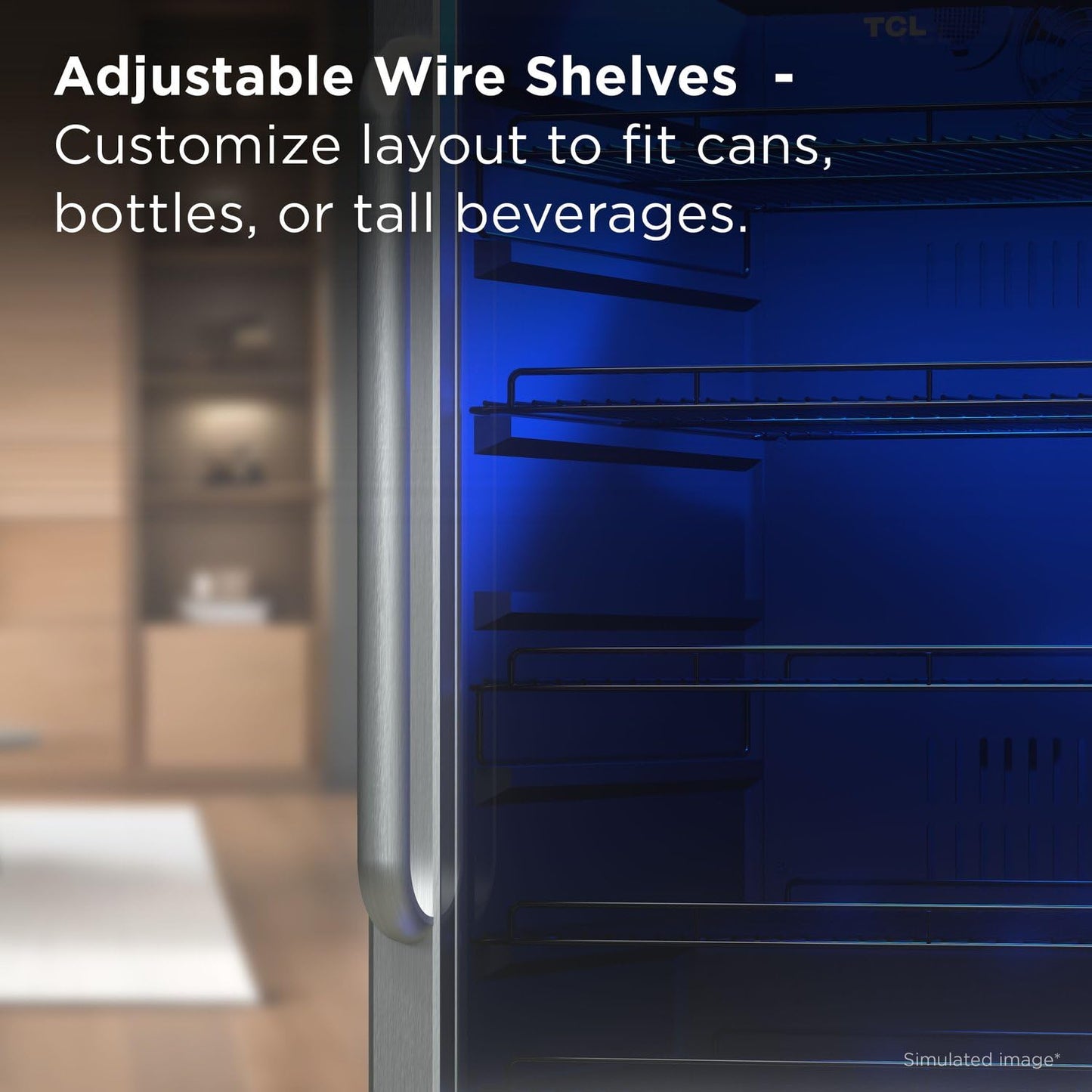 TCL 161 Can 24 In Beverage Cooler, Freestanding Mini Fridge with Glass Doors, Removable Shelves, Digital Controls & LED Lighting for Water, Soda, Energy Drinks