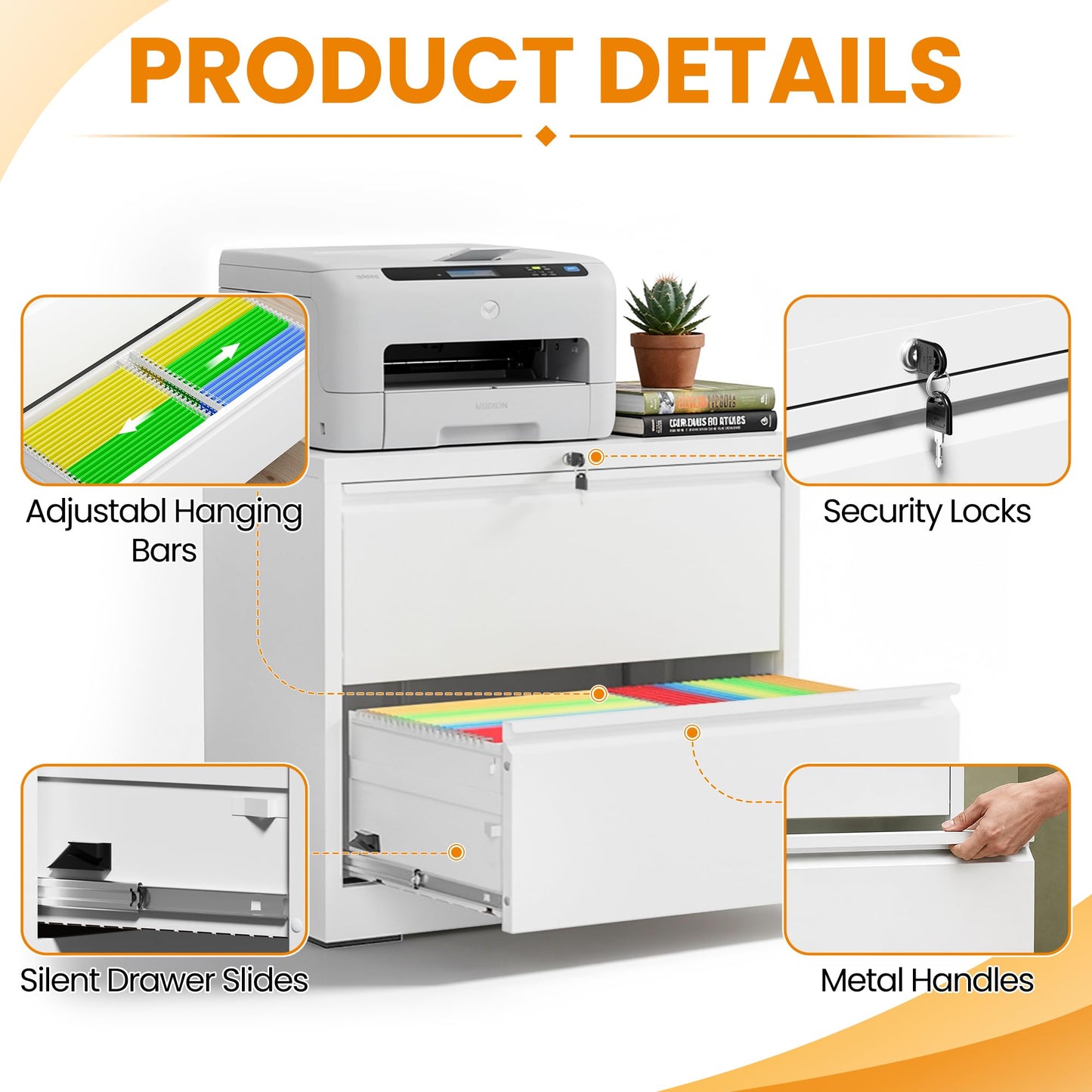 2 Drawer Lateral File Cabinet with Lock, Metal File Cabinets for Home Office, Office Furniture for Organization Hanging Legal/Letter/A4, Metal Filing Cabinet Storage Cabinet, Require Assembly, White