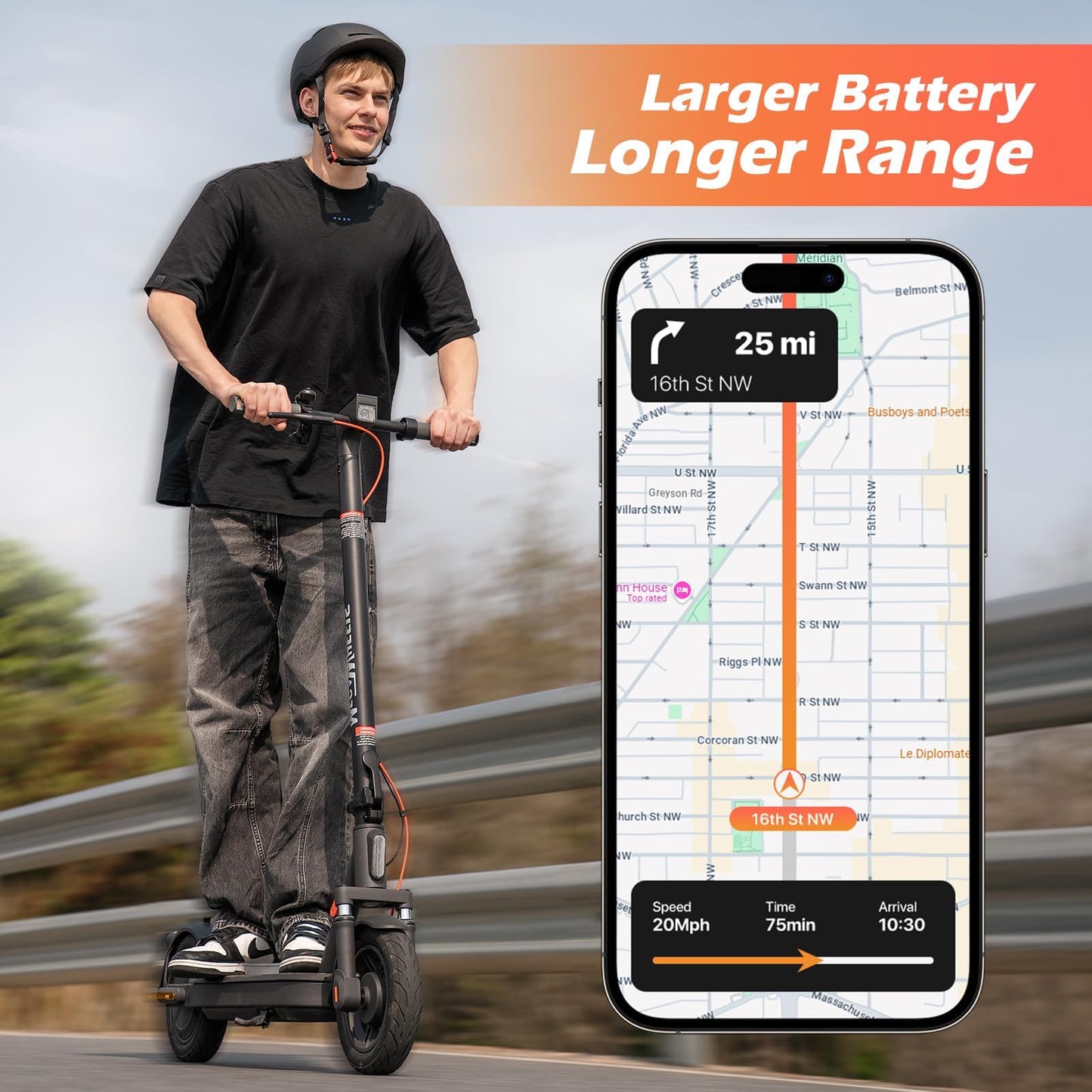 MEGAWHEELS Electric Scooter,Electric Scooter Adults with Suspension,28 Miles Long Range, 10in Pneumatic Tires,600W Motor,20 Mph Fast E Scooter with Smart APP for Commuting, Outdoor, Short Travel