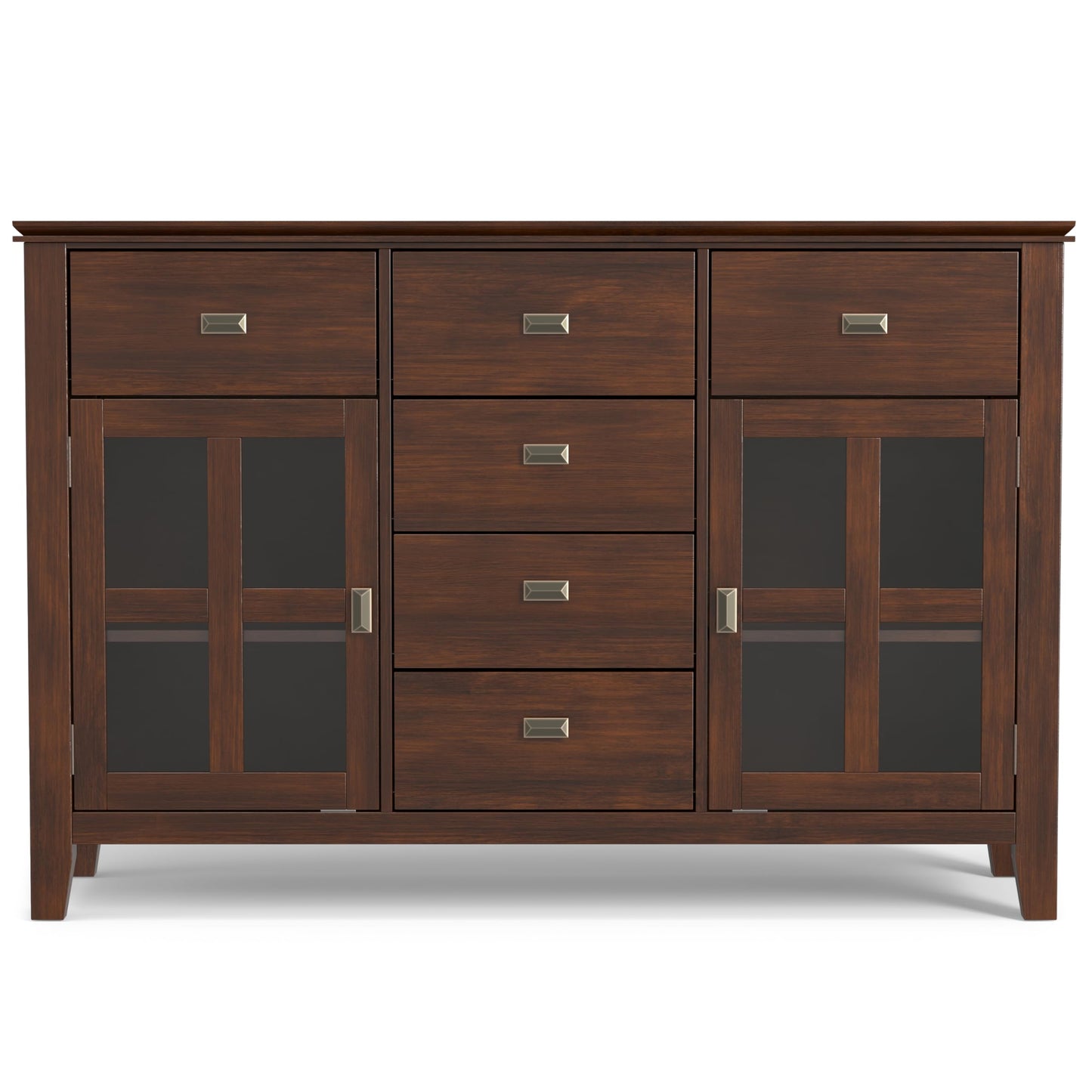 SIMPLIHOME Artisan Buffet - 54 inch Wide Solid Wood 3-Door Sideboard Buffet in Russet Brown, Transitional Storage Cabinet for Dining Room or Kitchen with Adjustable Shelves and Bronze Hardware