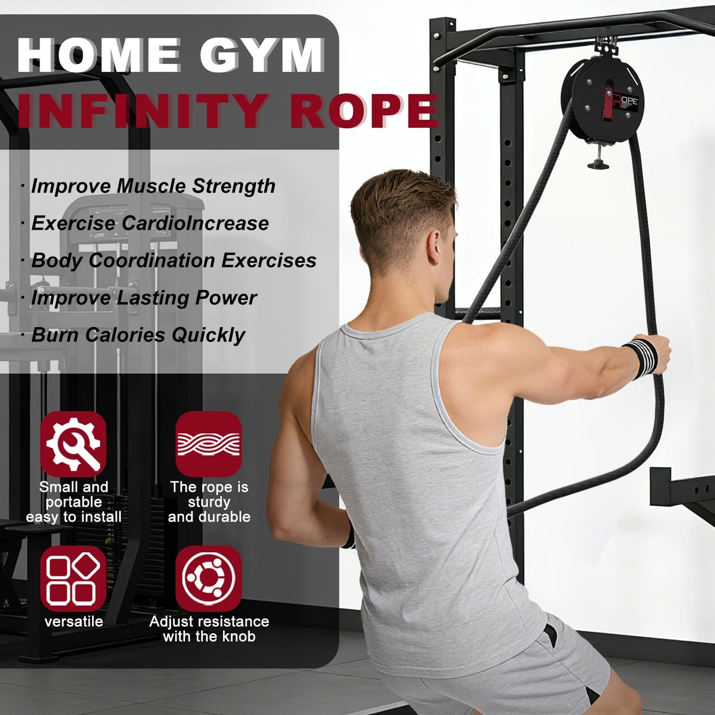 Endless Rope Trainer for Home Gym, Portable Infinity Ropes Machine with 14 FT Closed-Loop Nylon Rope, 66LB Max Resistance Full Body Workout for Beginners Fitness Enthusiasts Seniors