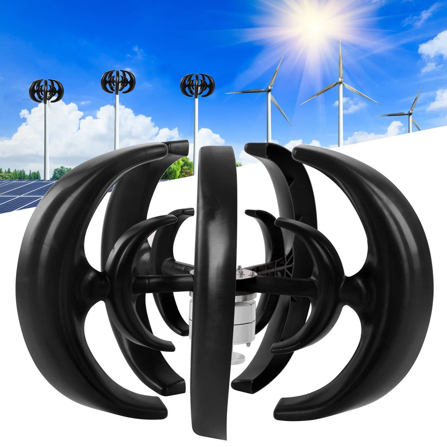 1200W Wind Turbine Generator, 12V Wind Vertical Axis Generator Kit with Controller, 5 Leavies for Boats, Terraces, Cabins(1)