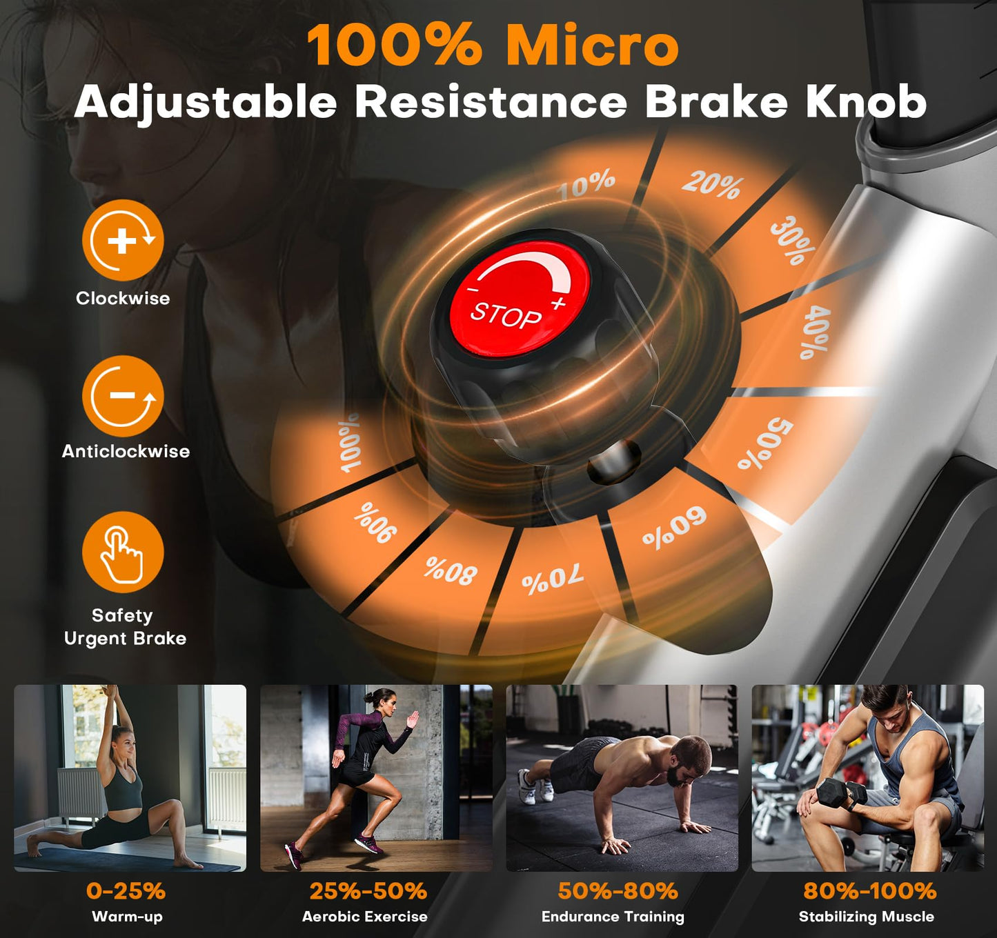 Exercise Bike, Magnetic Resistance Stationary Bikes for Home with App Compatible, Silent Indoor Cycling Bike with 350lbs Weight Capacity Comfortable Seat, Digital Monitor & Phone Mount, Grey Orange