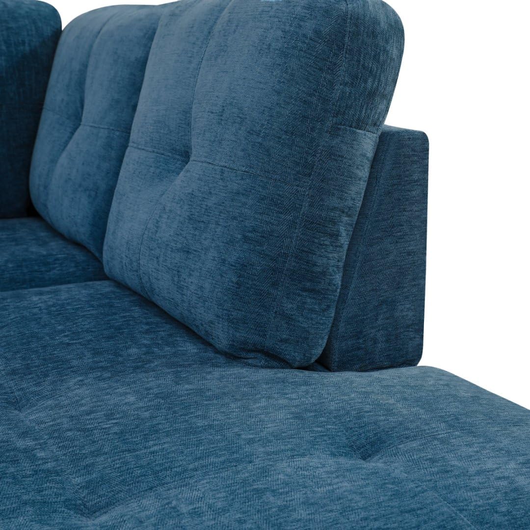 UOCFYK L-Shaped 3-Piece Flannel Sofa with Storage Ottoman Set, Sectional Couch Sofa Set for Living Room, Office, Small Space, Blue