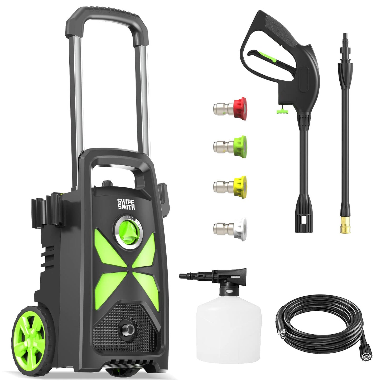 Electric Pressure Washer, SWIPESMITH 2800 Max PSI 2.4 GPM Power Washer with Telescopic Handle, Car Wash Machine with 4 Quick Connect Nozzles, Foam Cannon, for Cars, Patios, and Floor Cleaning