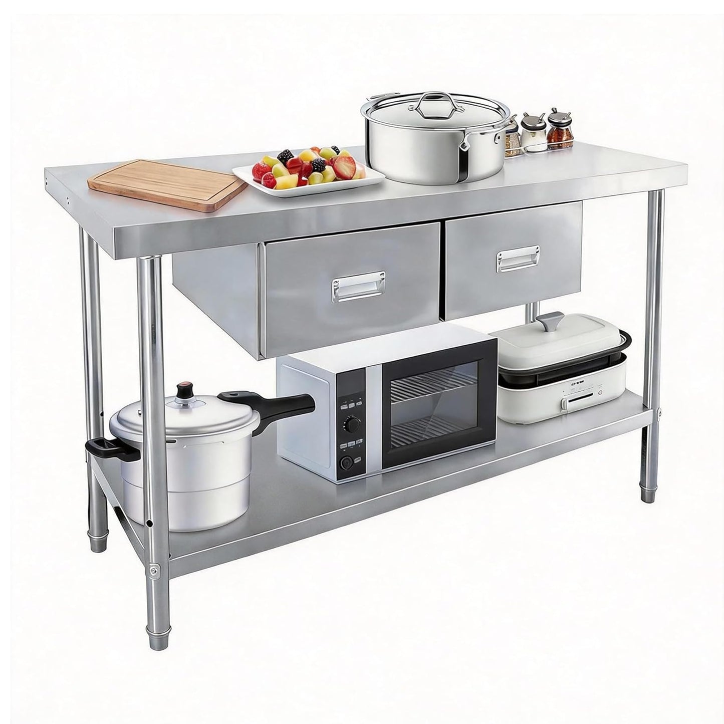 Stainless Steel Table with Drawers, 48"x24" Prep Table for Commercial Kitchen, Heavy-Duty Work Tables Workbench with Adjustable Undershelf for Home Kitchen Restaurant Garage