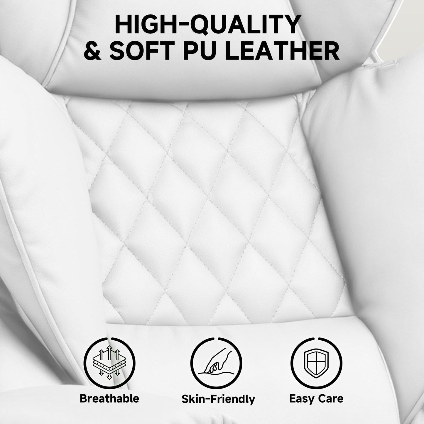 COMHOMA Big and Tall Gaming Chair with Pocket Spring Lumbar Support, Ergonomic Office Chair with Footrest, Executive Desk Chair with Outward Fixed Soft Armrests, Computer Chair with High Back, White