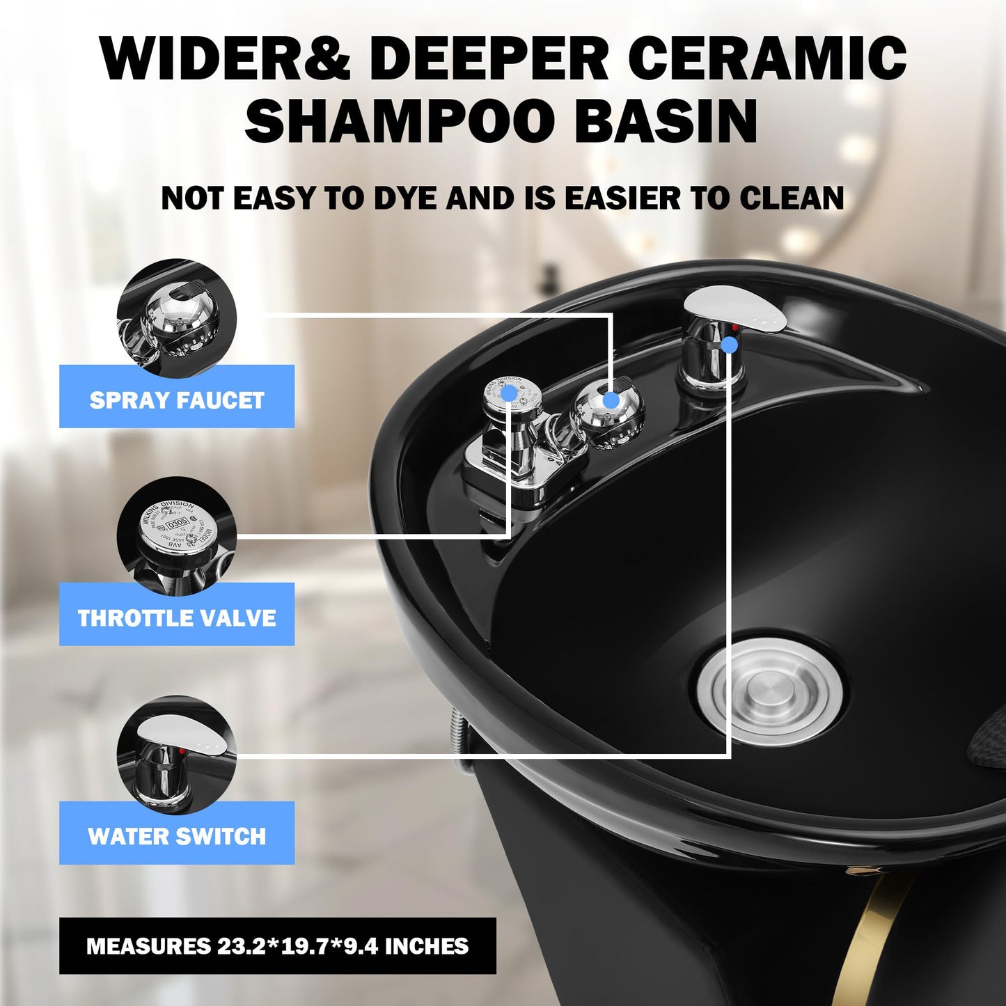 Hicomony Shampoo Bowl, Backwash Shampoo Station Chair, Adjustable Porcelain Ceramic Hair Wash Bowl Unit Station, Salon Equipment for Barbershop Beauty Spa Massage Hairdressing Equipment
