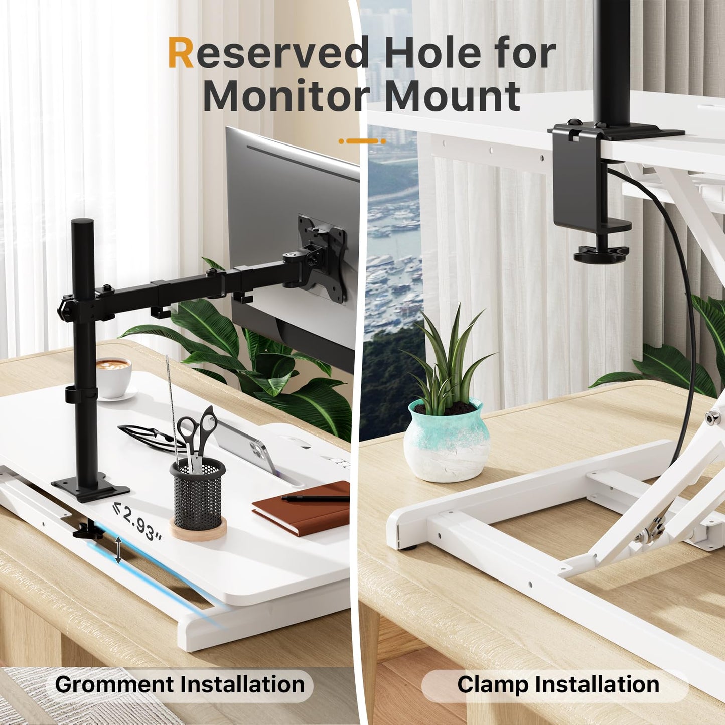 JOY worker Standing Desk Converter, 35" Wide Height Adjustable Sit Stand Up Desk Riser with Keyboard Tray, Desktop Workstation Riser for Home Office Computer Laptop, Particle Board, White