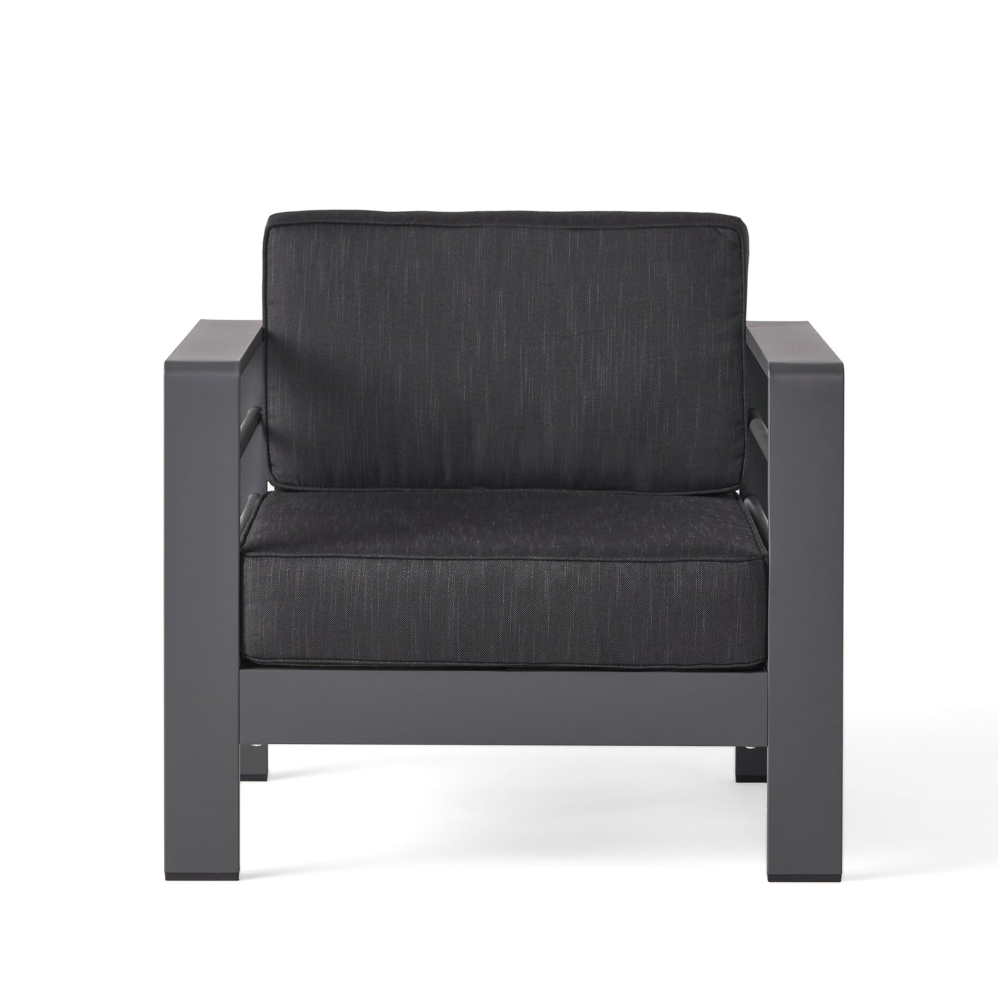 Christopher Knight Home Cape Coral Outdoor Aluminum 5 Piece Conversation Set with Water Resistant Cushions Grey Rectangular Fire Table, 56.75 "W x 27.5 "D x 24.6 "H, Gray + Dark Gray