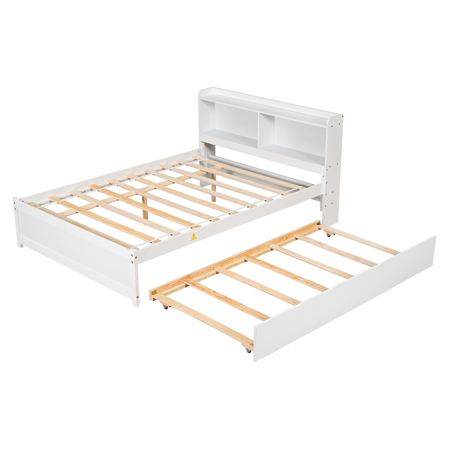 Full Size Bed Frame with Trundle,Captain’s Bed Full with Bookcase Headboard for Kids,Trundle Bed with Storage for Kids,Teens,Adults(White)