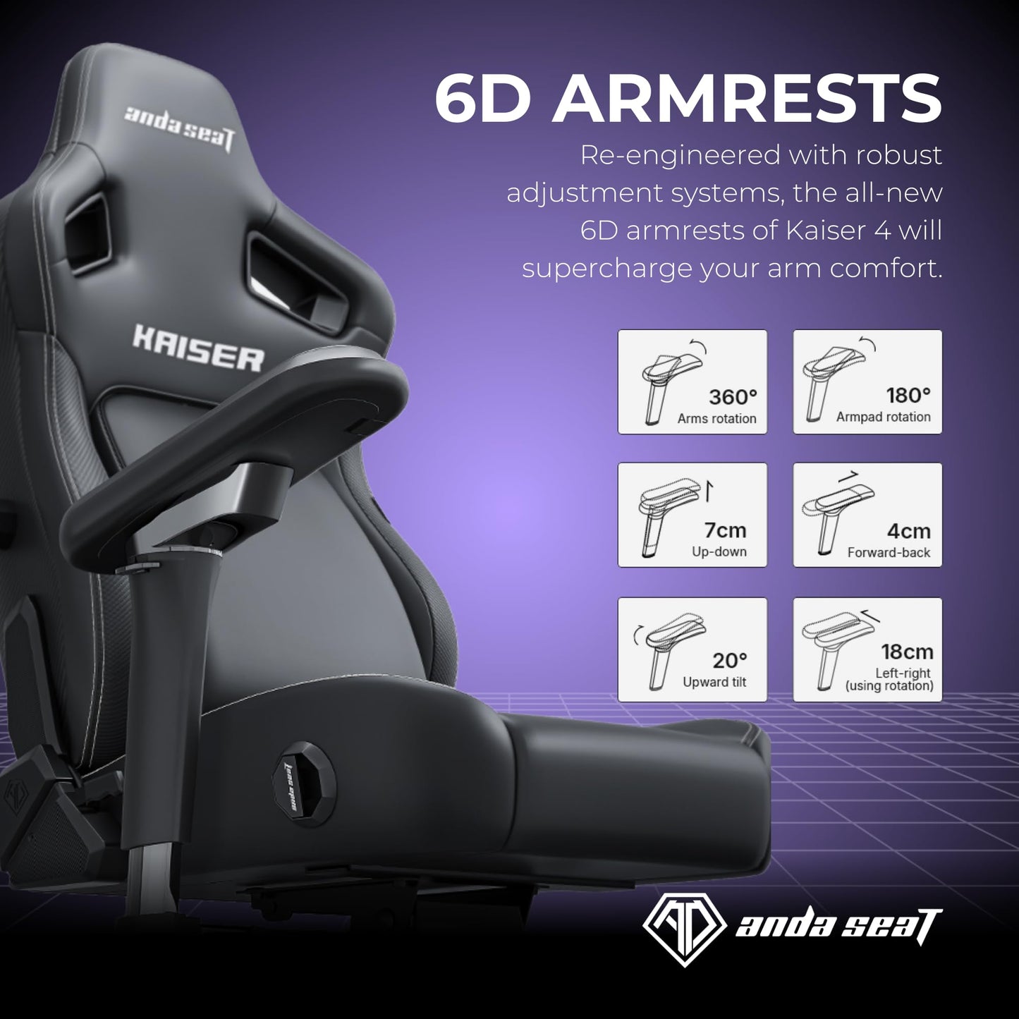 Anda Seat Kaiser 4 Large Gaming Chair for Adults - Ergonomic Black PVC Leather Gaming Seat with 6D Armrest, Comfortable Office Chair with Lumbar Support, Heavy Duty Wide Computer Seat